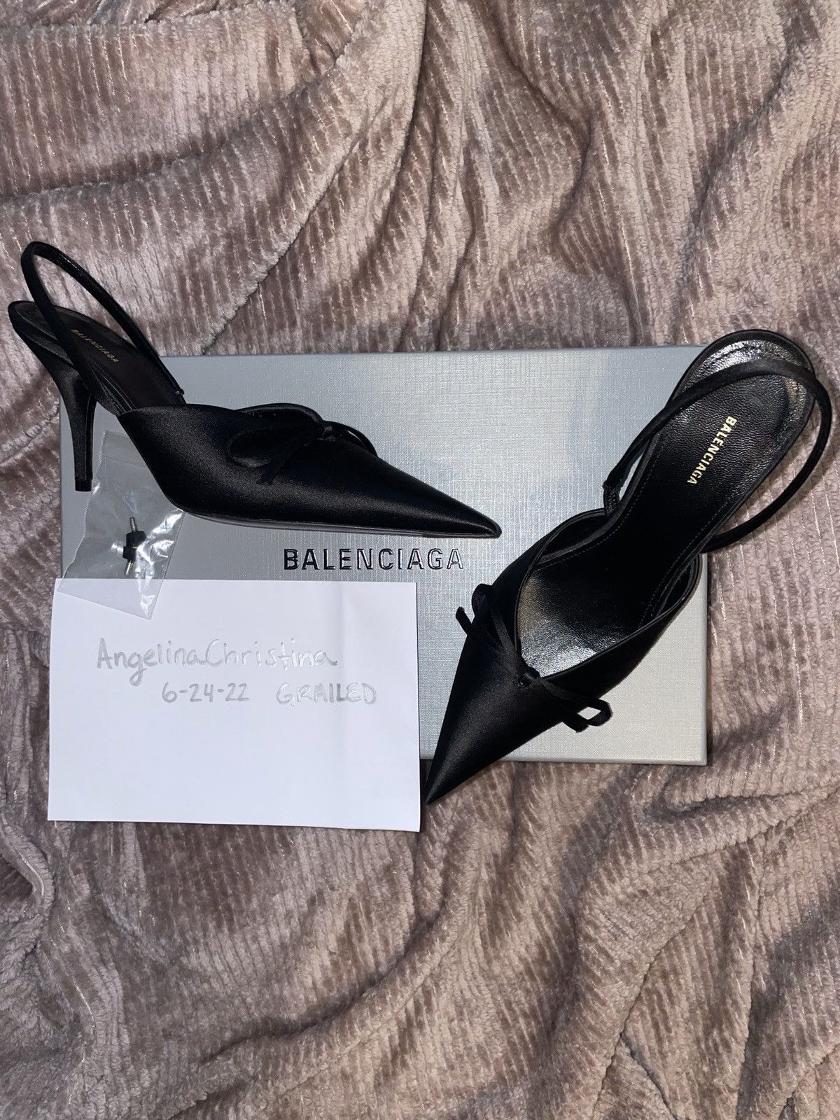 BALENCIAGA Satin Knife Bow Slingback Mules Black EUR 35