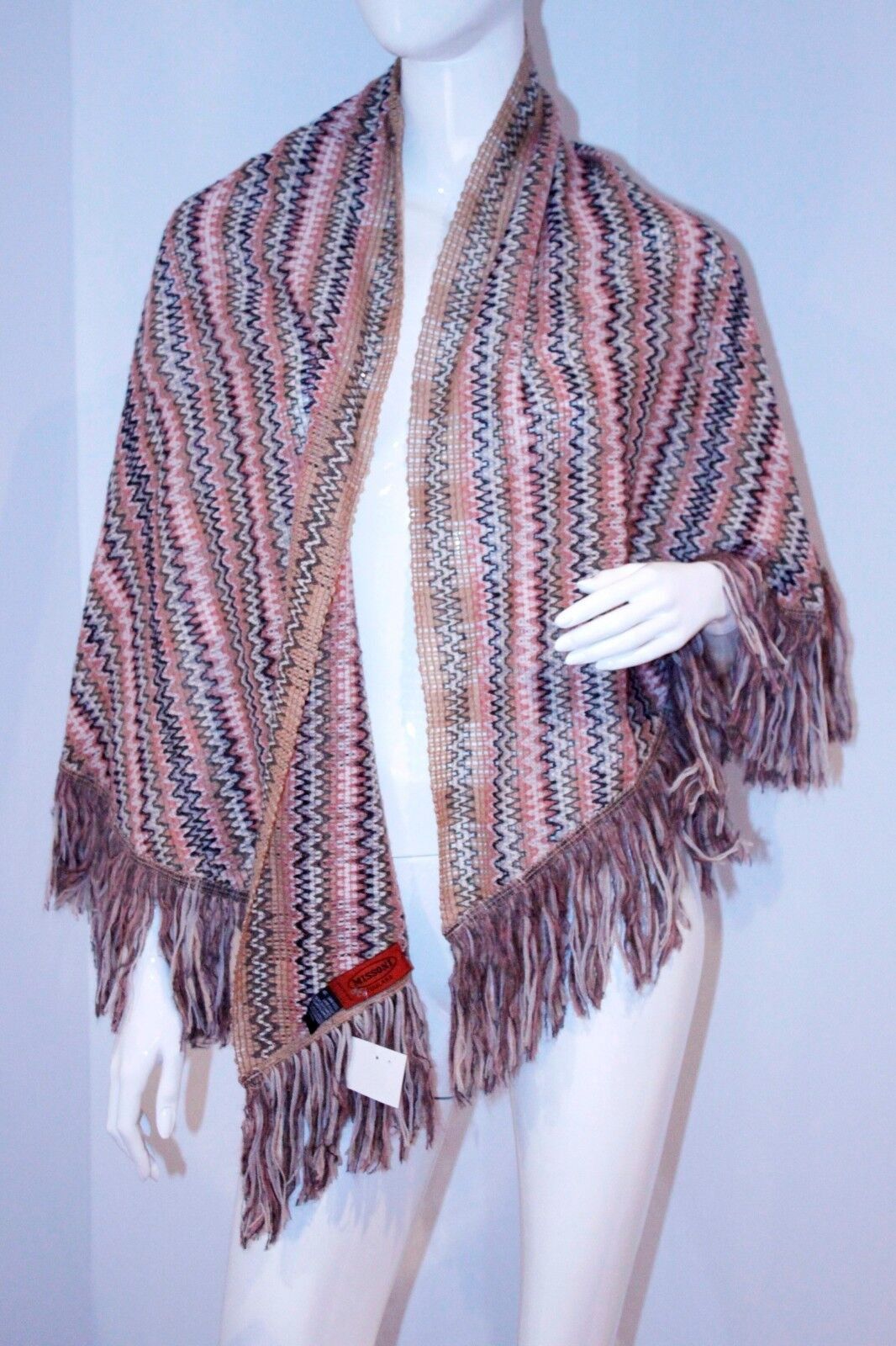 MISSONI Italy KNIT Fringed SHAWL Wool COVER Scarf THROW