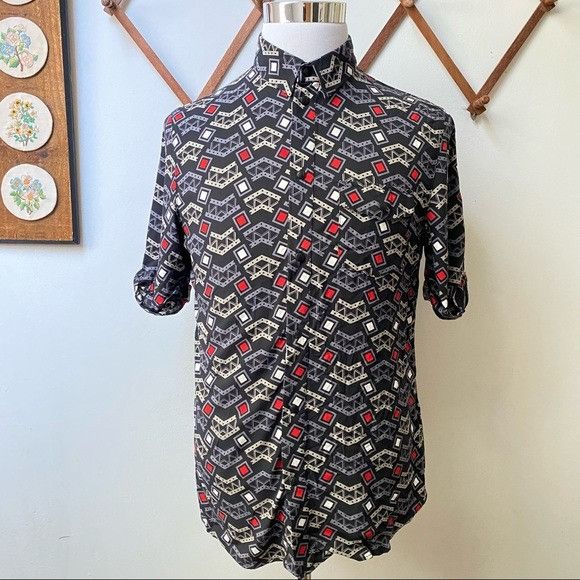 Eleven Paris NWT Eleven Paris Geometric Viscose Snap Button Shirt Size US M / EU 48-50 / 2 - 1 Thumbnail