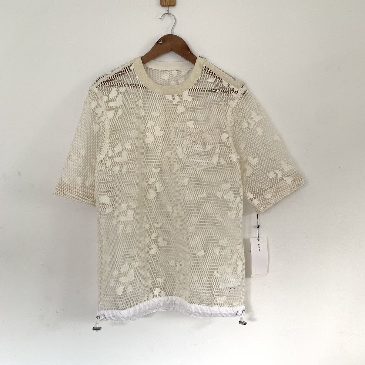 image of Sacai Takuya Ss18 Mesh T-Shirt in White, Men's (Size Small)