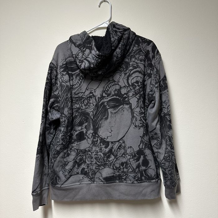 Faded Glory Y2k aop skull zip up hoodie Grailed