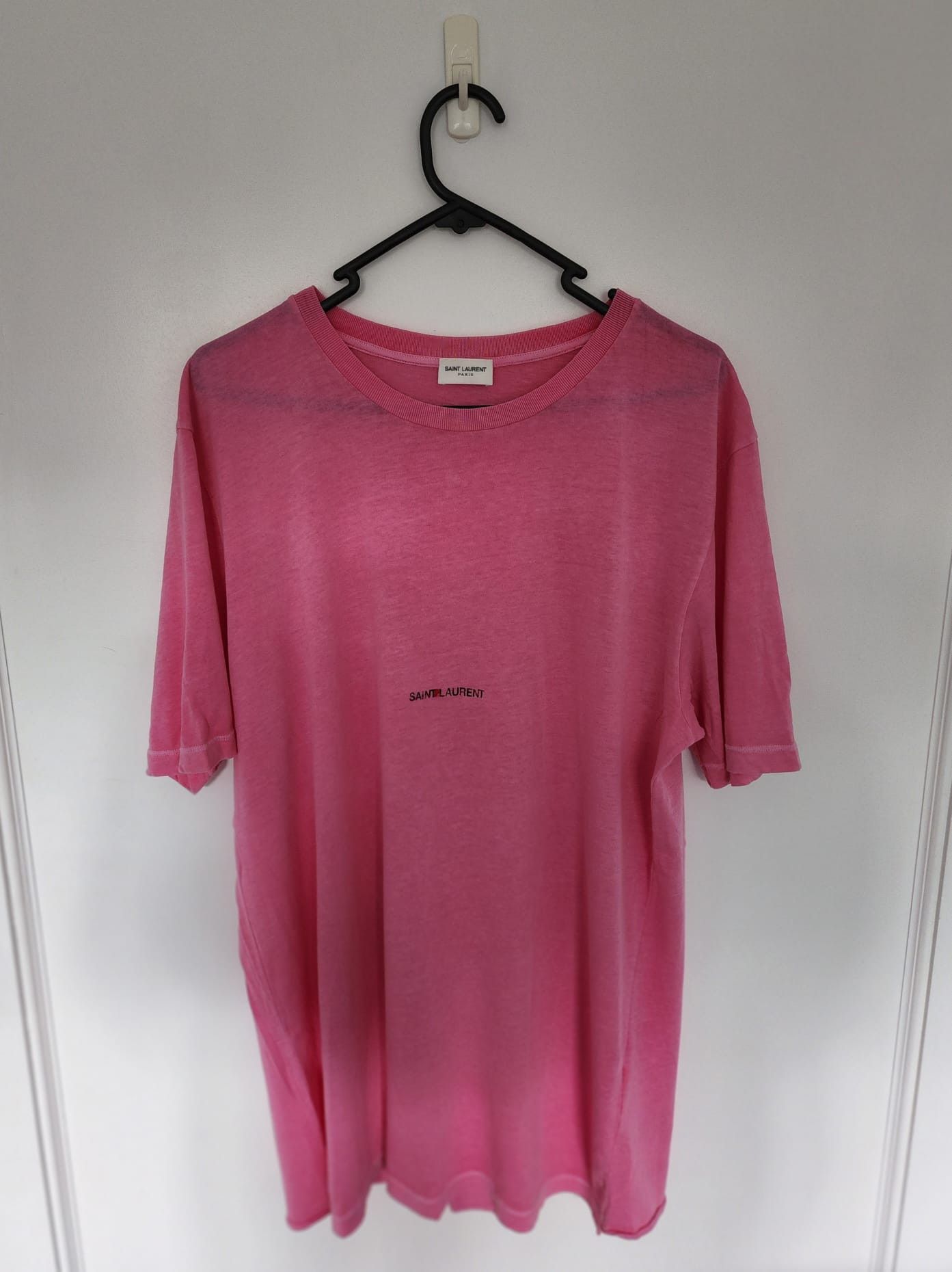 image of Saint Laurent Paris Saint Laurent Washed Logo Crewneck T-Shirt in Pink, Men's (Size Medium)