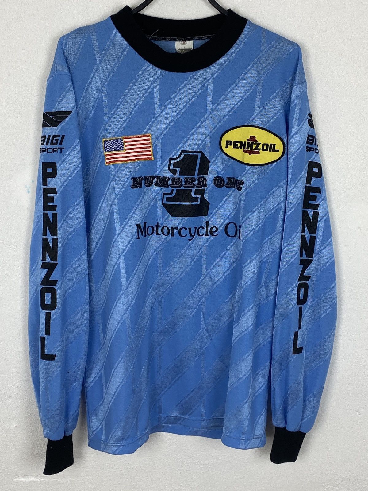 Vintage 80s Vintage Pennzoil #1 Racing Oil Jersey In Blue Size US L / EU 52-54 / 3 - 1 Thumbnail