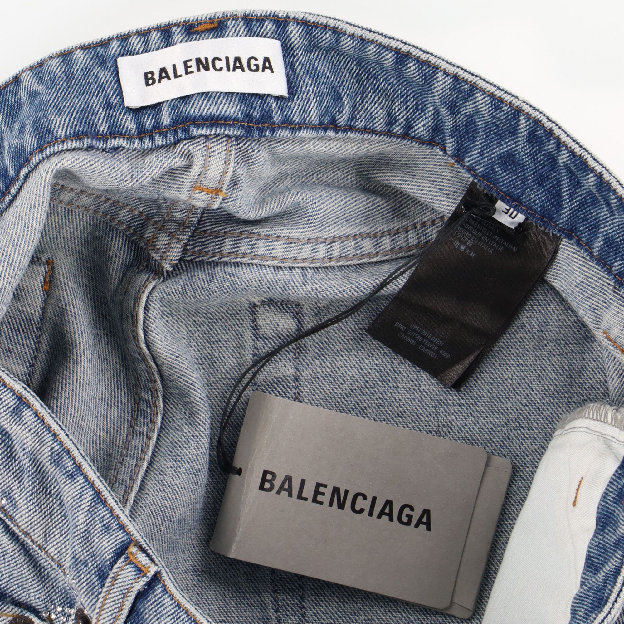 Balenciaga Blue Eiffel Tower Embellished V-Neck Jeans Size 30" / US 8 / IT 44 - 7 Thumbnail