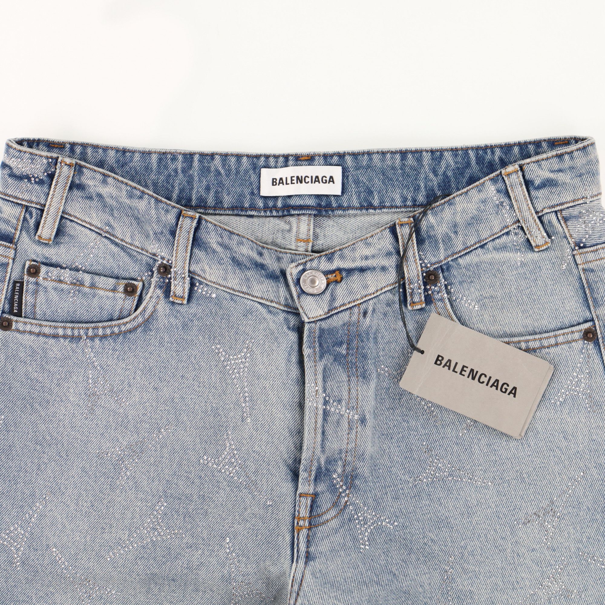 Balenciaga Blue Eiffel Tower Embellished V-Neck Jeans Size 30" / US 8 / IT 44 - 6 Thumbnail