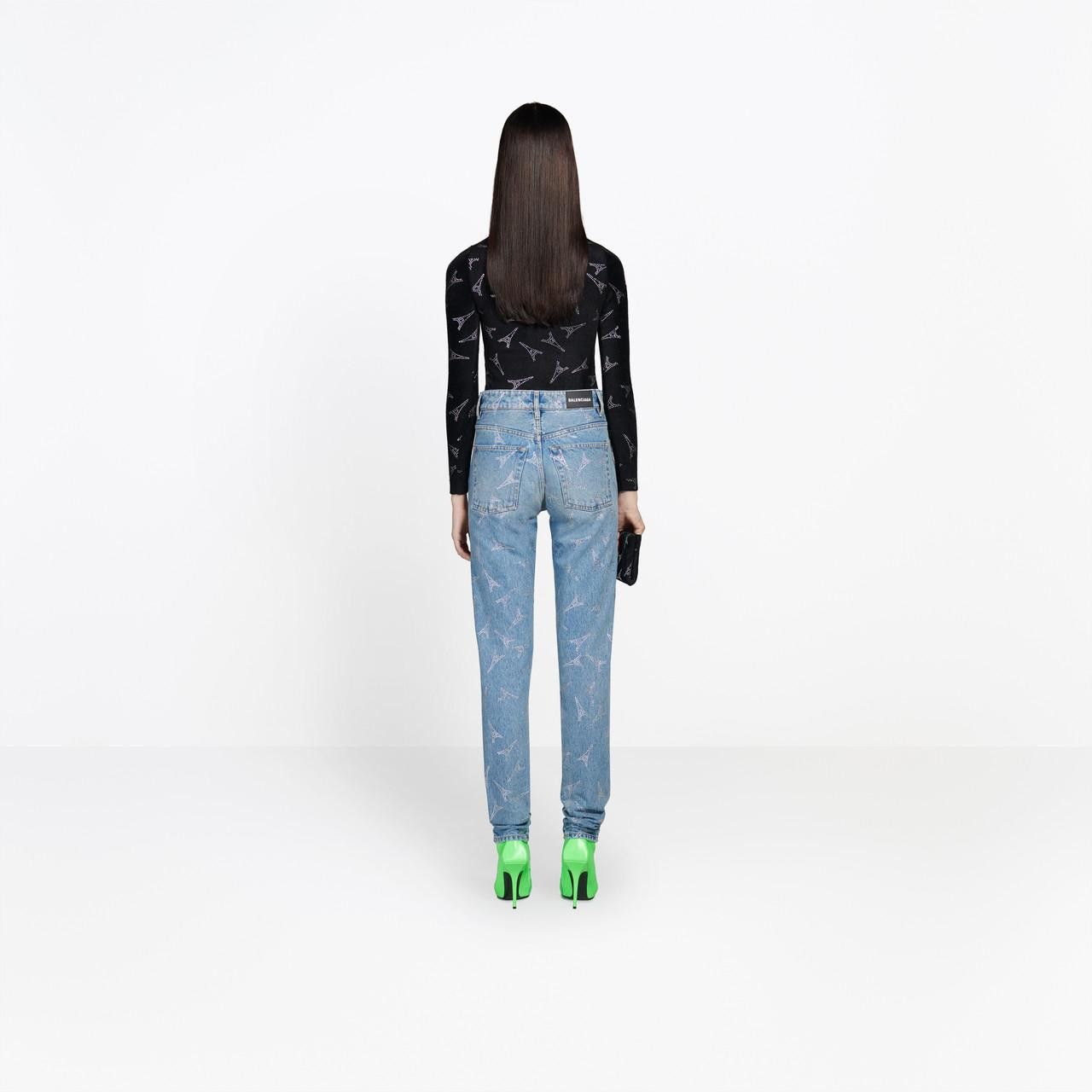 Balenciaga Blue Eiffel Tower Embellished V-Neck Jeans Size 30" / US 8 / IT 44 - 4 Thumbnail