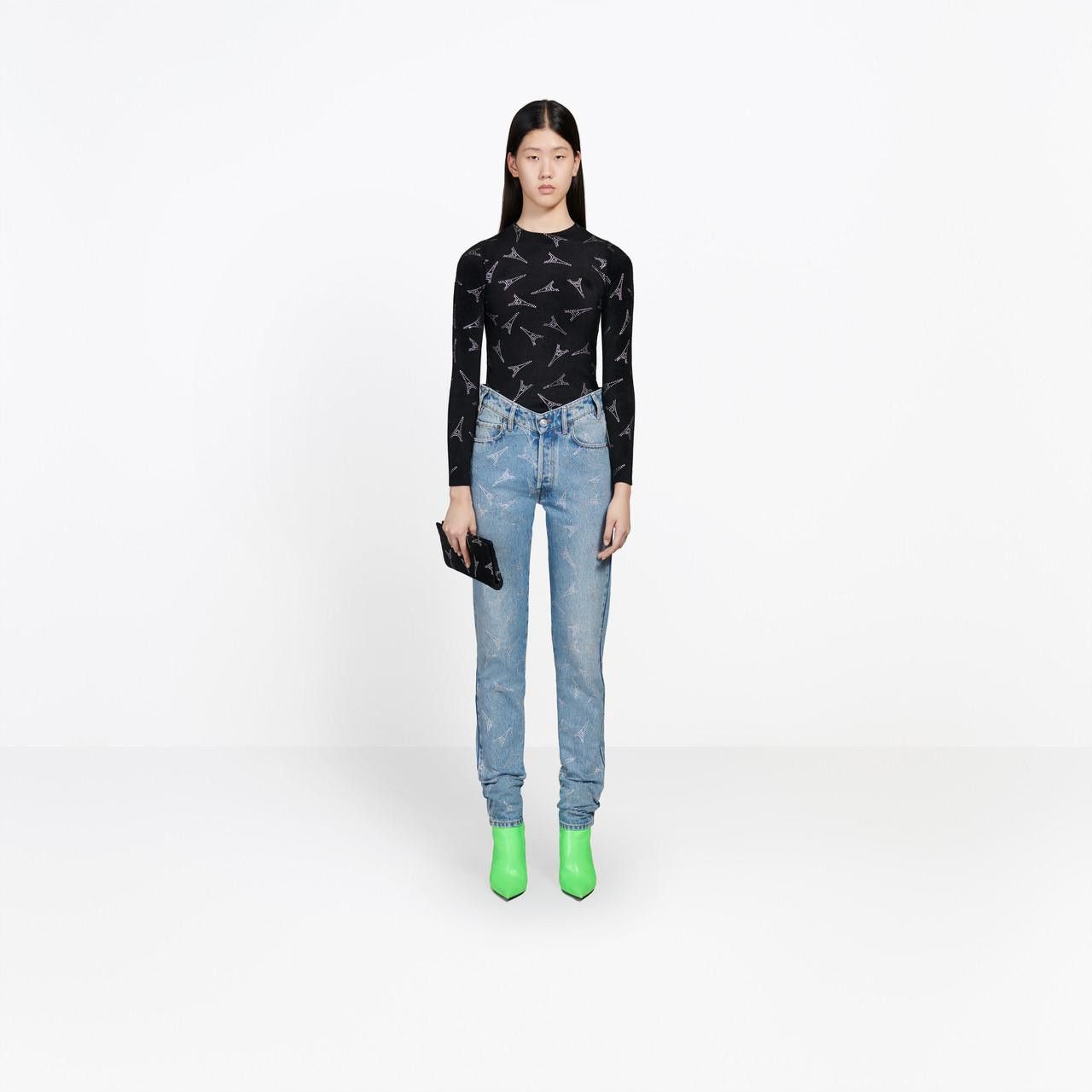 Balenciaga Blue Eiffel Tower Embellished V-Neck Jeans Size 30" / US 8 / IT 44 - 3 Thumbnail