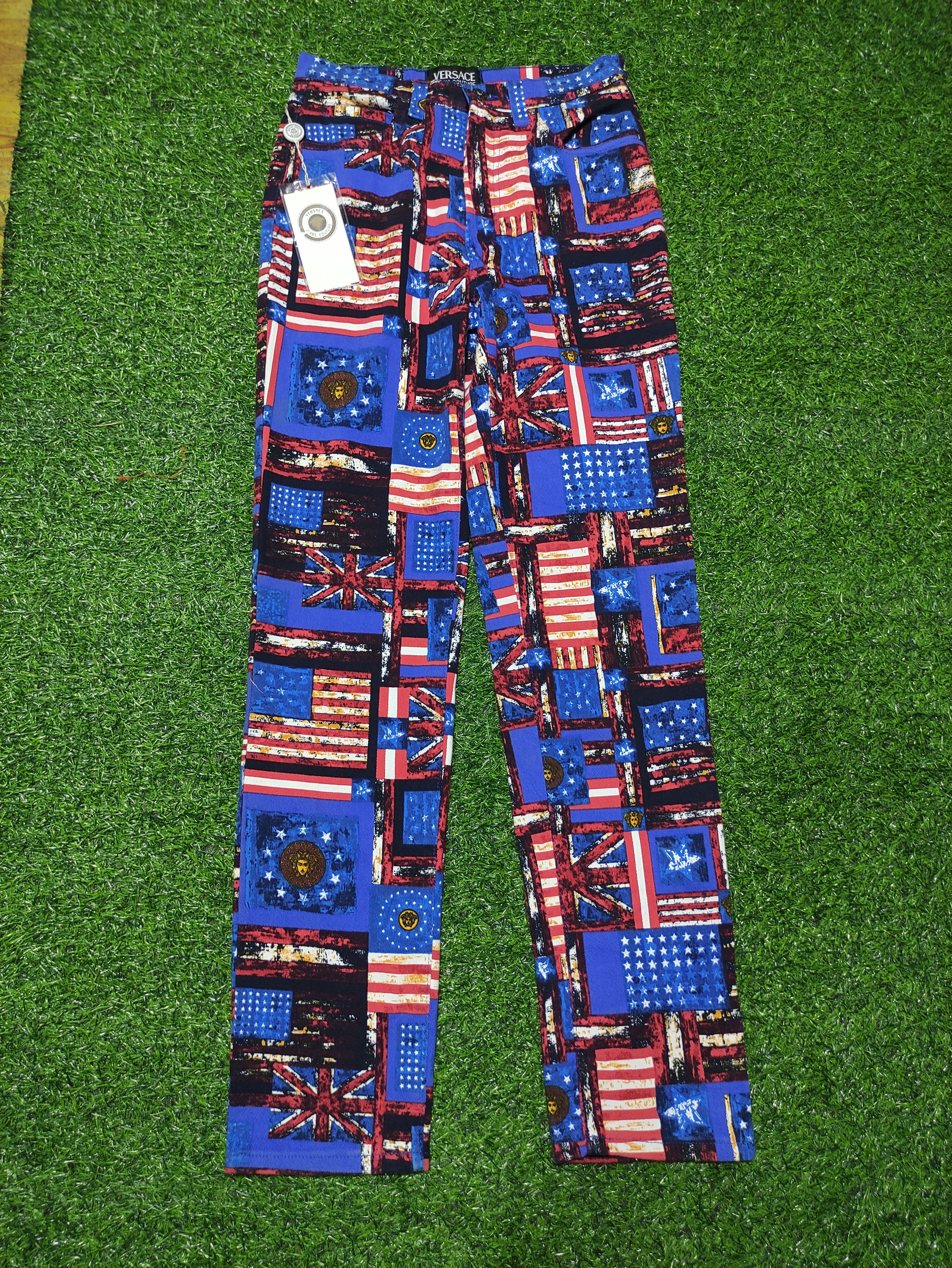 image of Archival Clothing x Versace Vintage Versace Jeans Couture All Over Print Flags, Women's (Size 32)