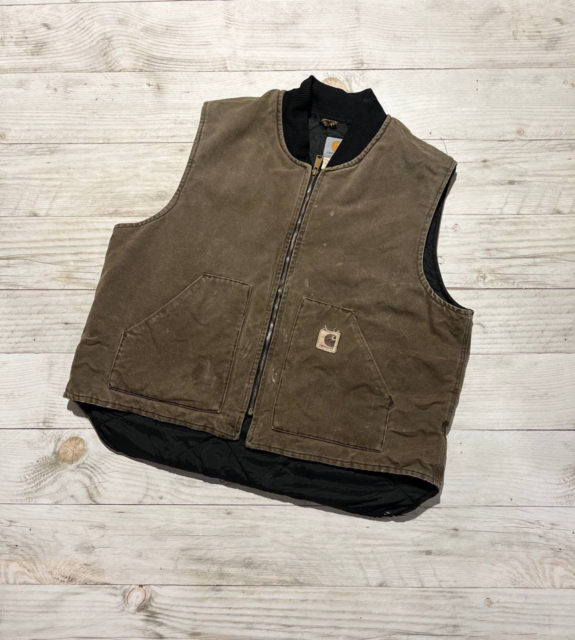 Image of Carhartt Vest Jacket 90's Destroy Work Usa Brown, Men's (Size 2XL)