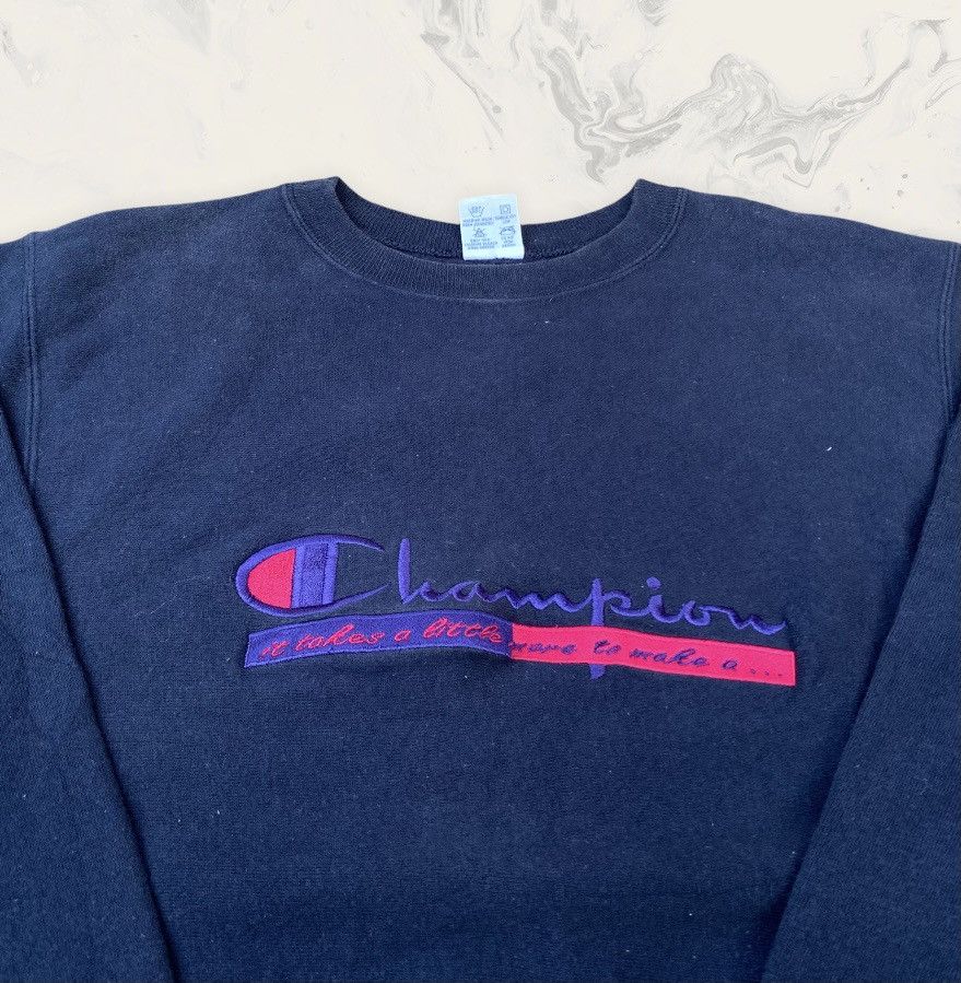 Champion × Vintage Rare! Vintage 1990s Champion Reverse Weave Big Logo Size L / US 10 / IT 46 - 3 Thumbnail