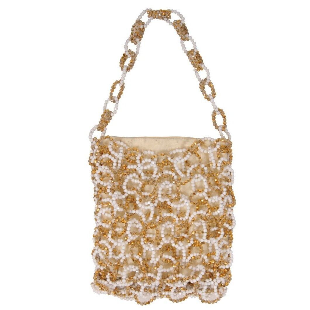 Vintage Mini Shoulder Tote Bag Gold White