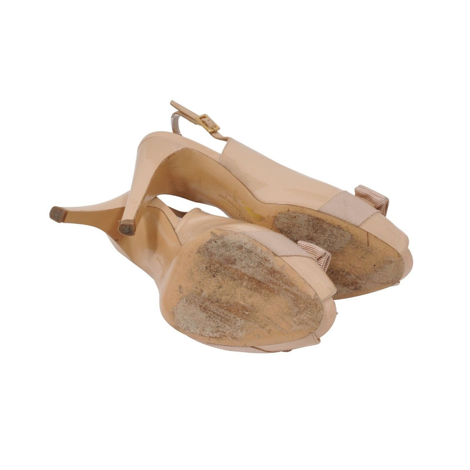 Salvatore Ferragamo Peep Toe Heels Nude Tan Patent Leather 95mm Pumps Size US 6.5 / IT 36.5 - 10 Thumbnail