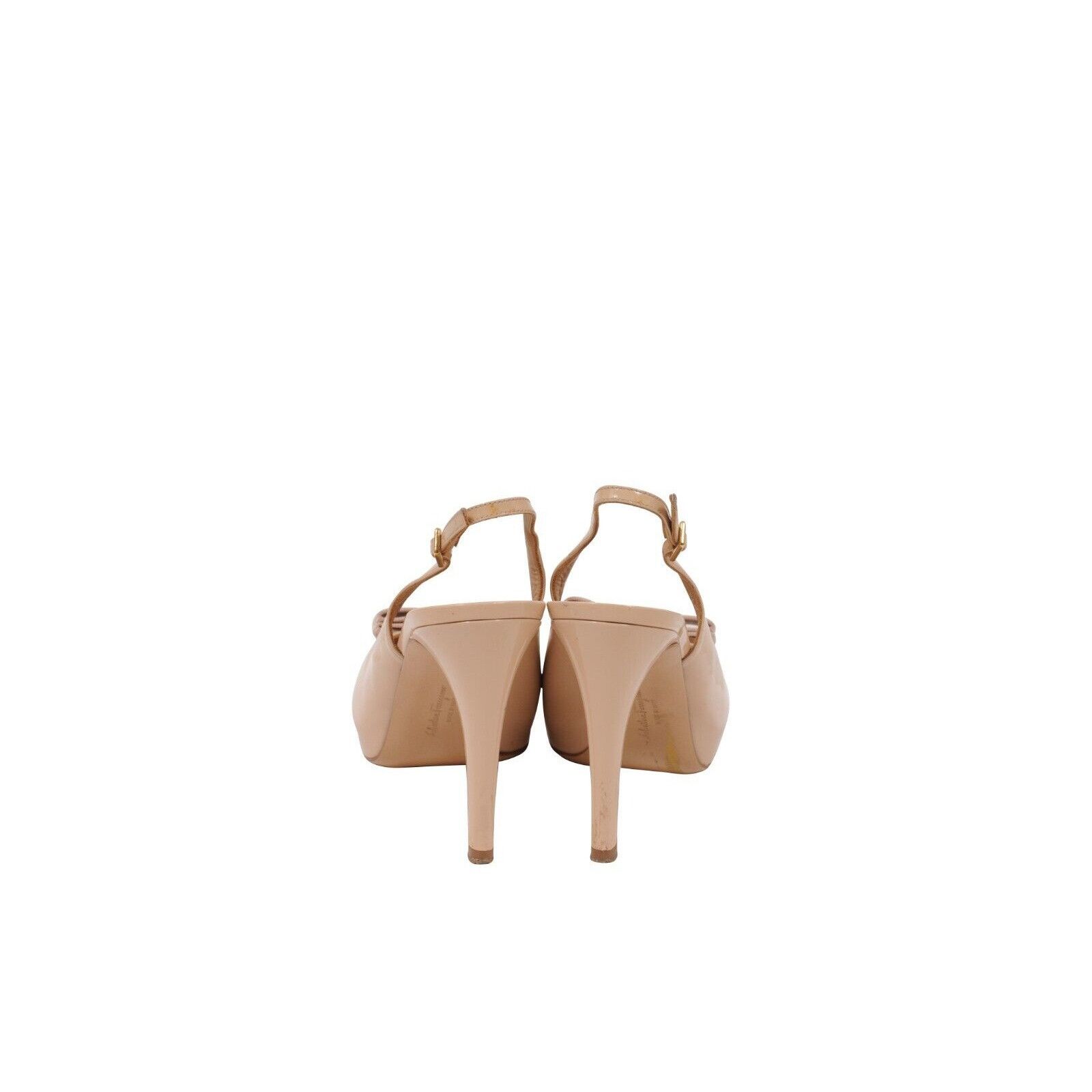 Salvatore Ferragamo Peep Toe Heels Nude Tan Patent Leather 95mm Pumps Size US 6.5 / IT 36.5 - 6 Thumbnail