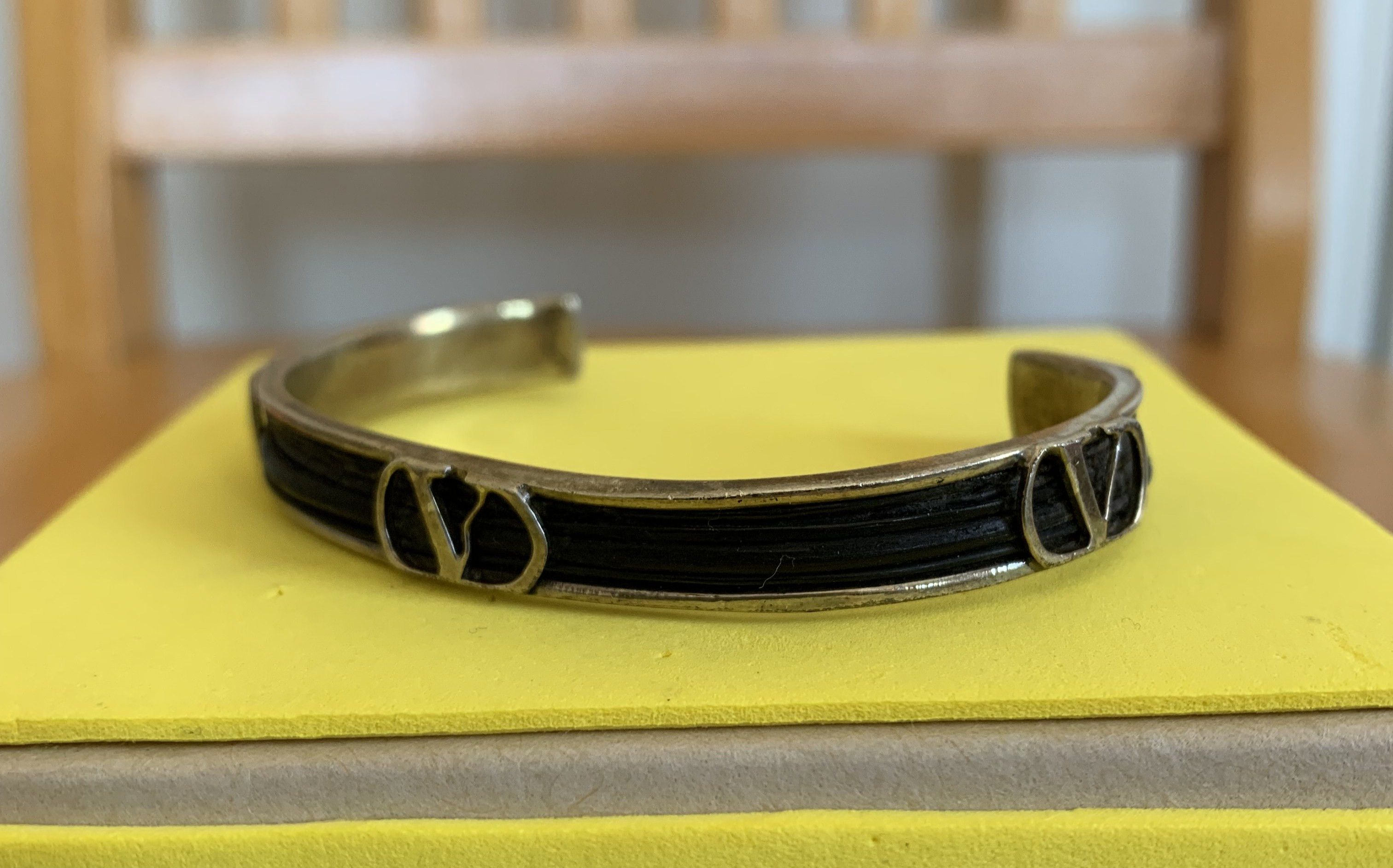 Valentino Valentino V Logo Sterling Silver Bangle Bracelet Size ONE SIZE - 2 Thumbnail