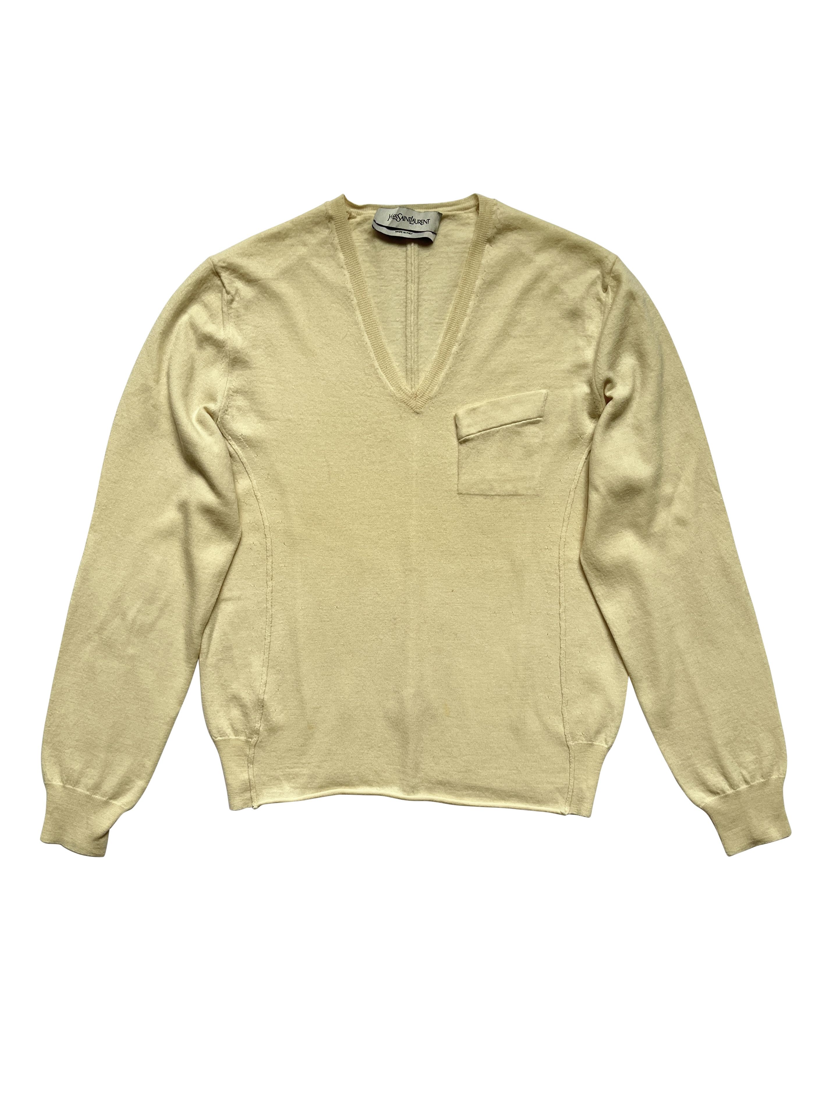 Yves Saint Laurent ⚡️QUICK SALE⚡️1990's YSL Rive Gauche Yellow V-Neck Sweater Size M / US 6-8 / IT 42-44 - 1 Thumbnail
