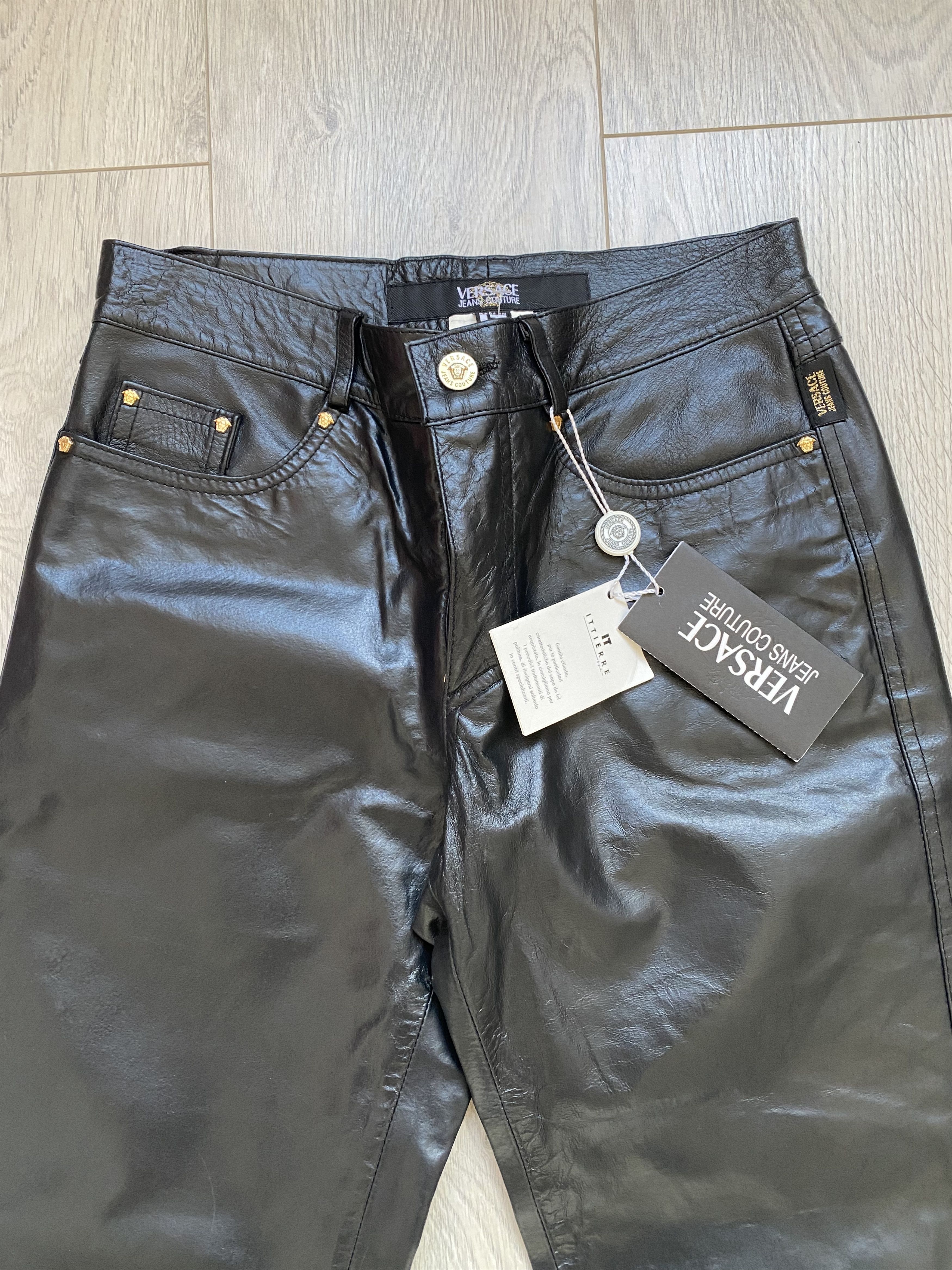 Versace Jeans Couture Medusa Trim Leather Pants New
