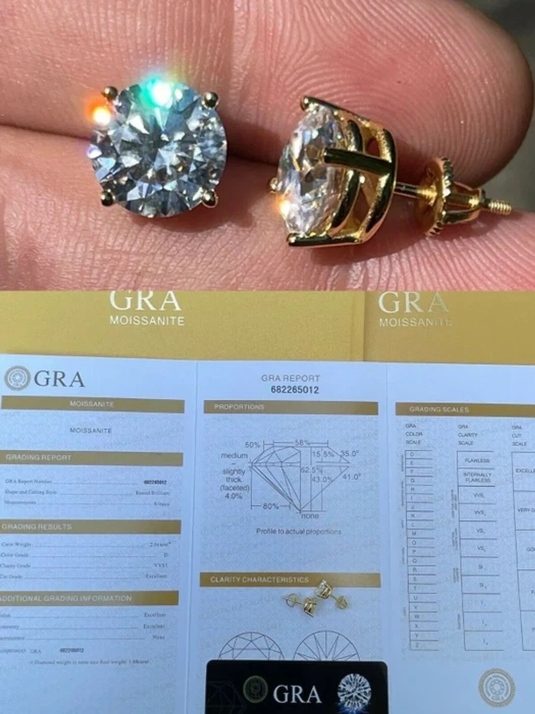 4ct TW Moissanite Solitaire Stud Earrings 14k Gold Vermeil