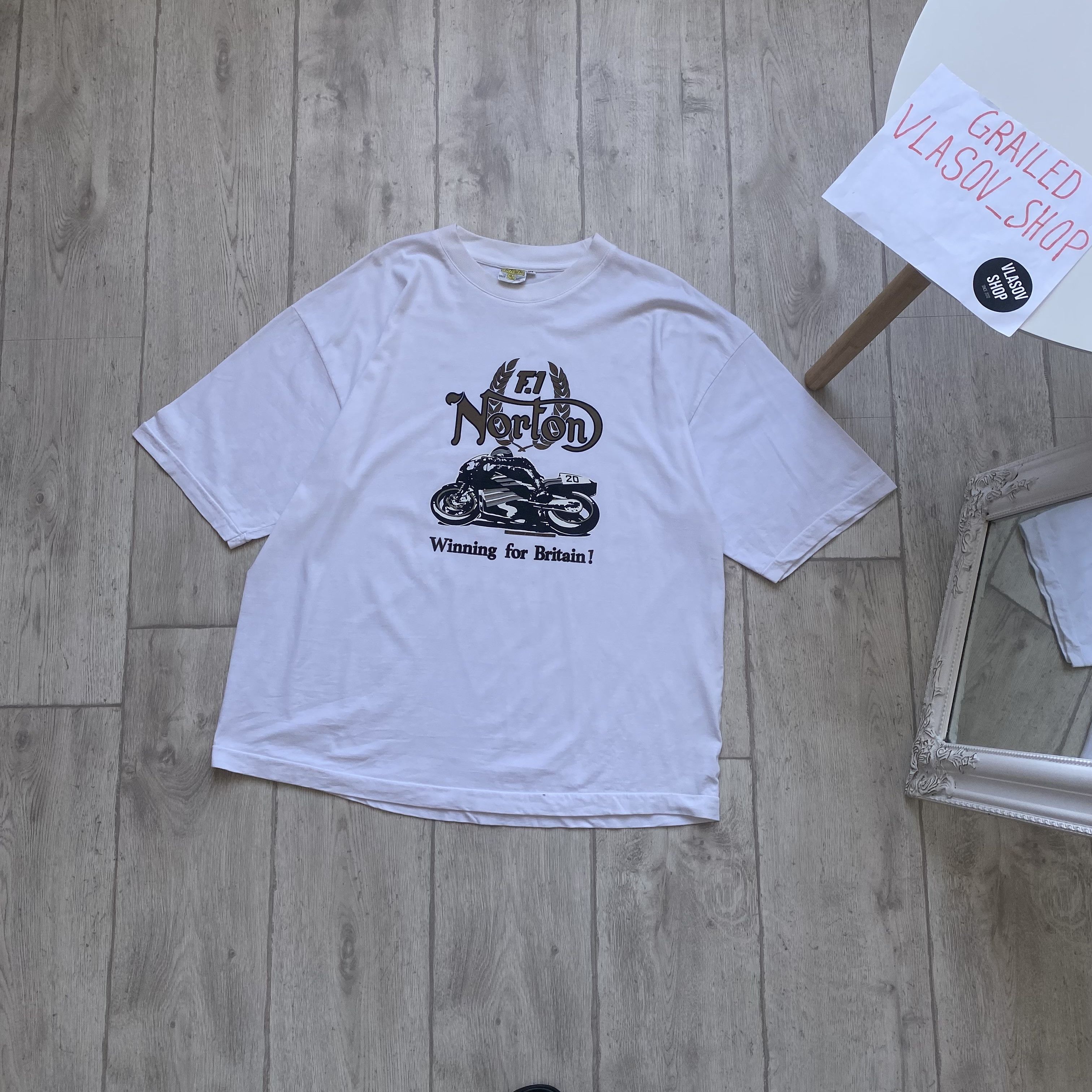 Harley Davidson 🏍️ 1990s Vintage Racing Norton Motorcycles Tee f1 motosport Size US XL / EU 56 / 4 - 1 Thumbnail
