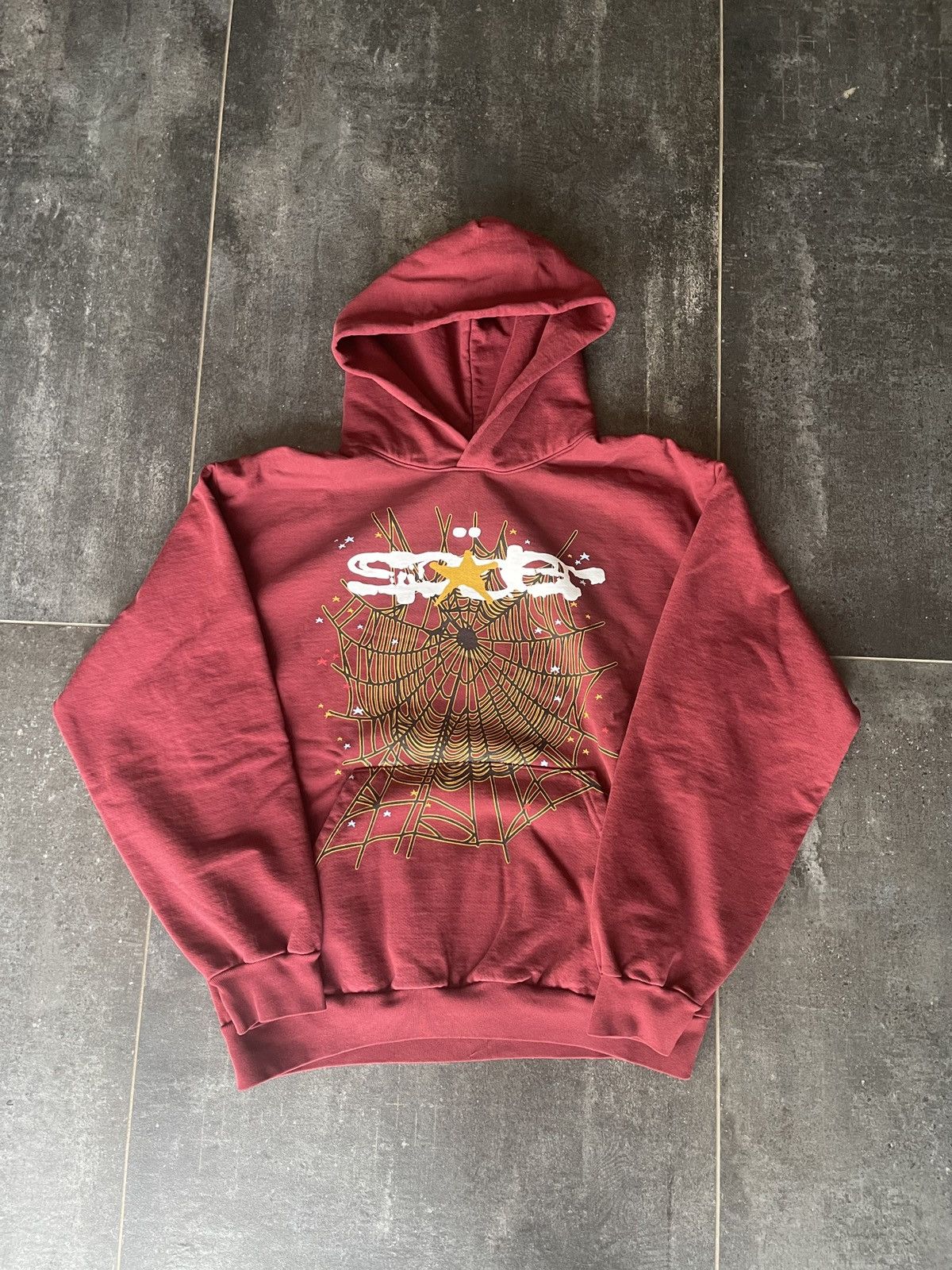 Sp5der World Wide popular x Young Thug Maroon hoodie Sz S