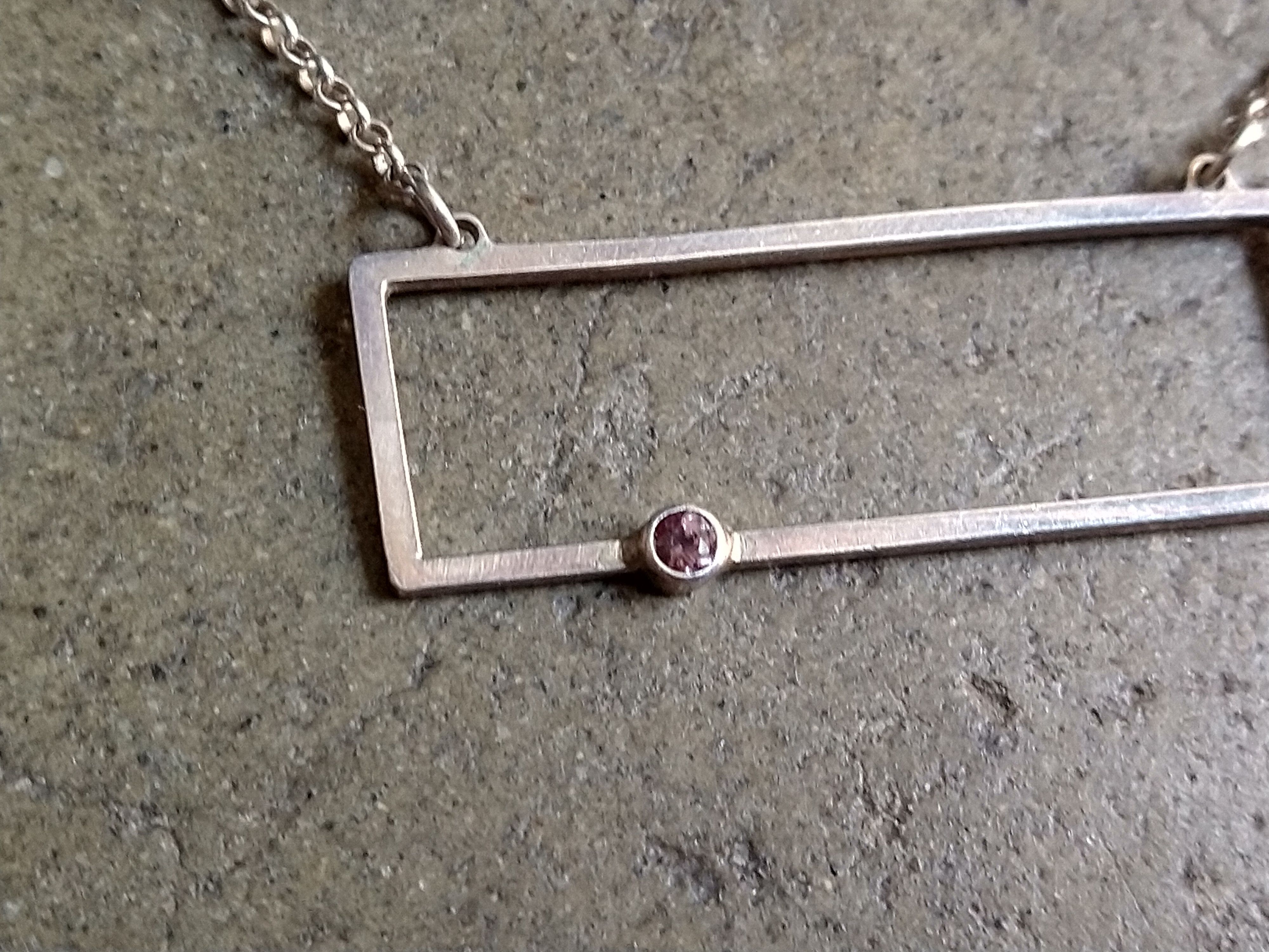 Jewelry × Sterling Silver Sterling Silver Necklace Clear CZ Rectangle Modern 22" Size ONE SIZE - 3 Thumbnail