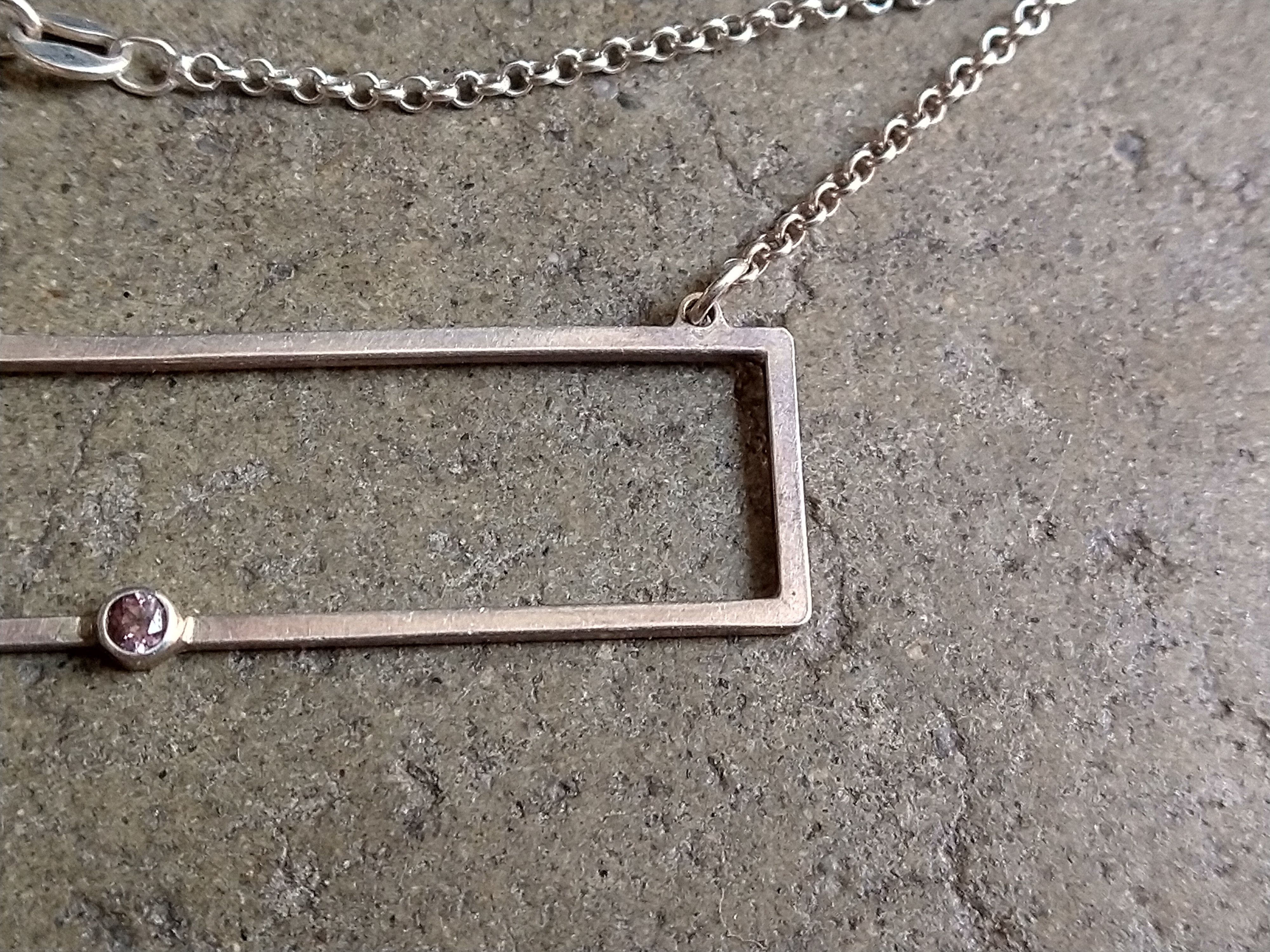 Jewelry × Sterling Silver Sterling Silver Necklace Clear CZ Rectangle Modern 22" Size ONE SIZE - 4 Thumbnail
