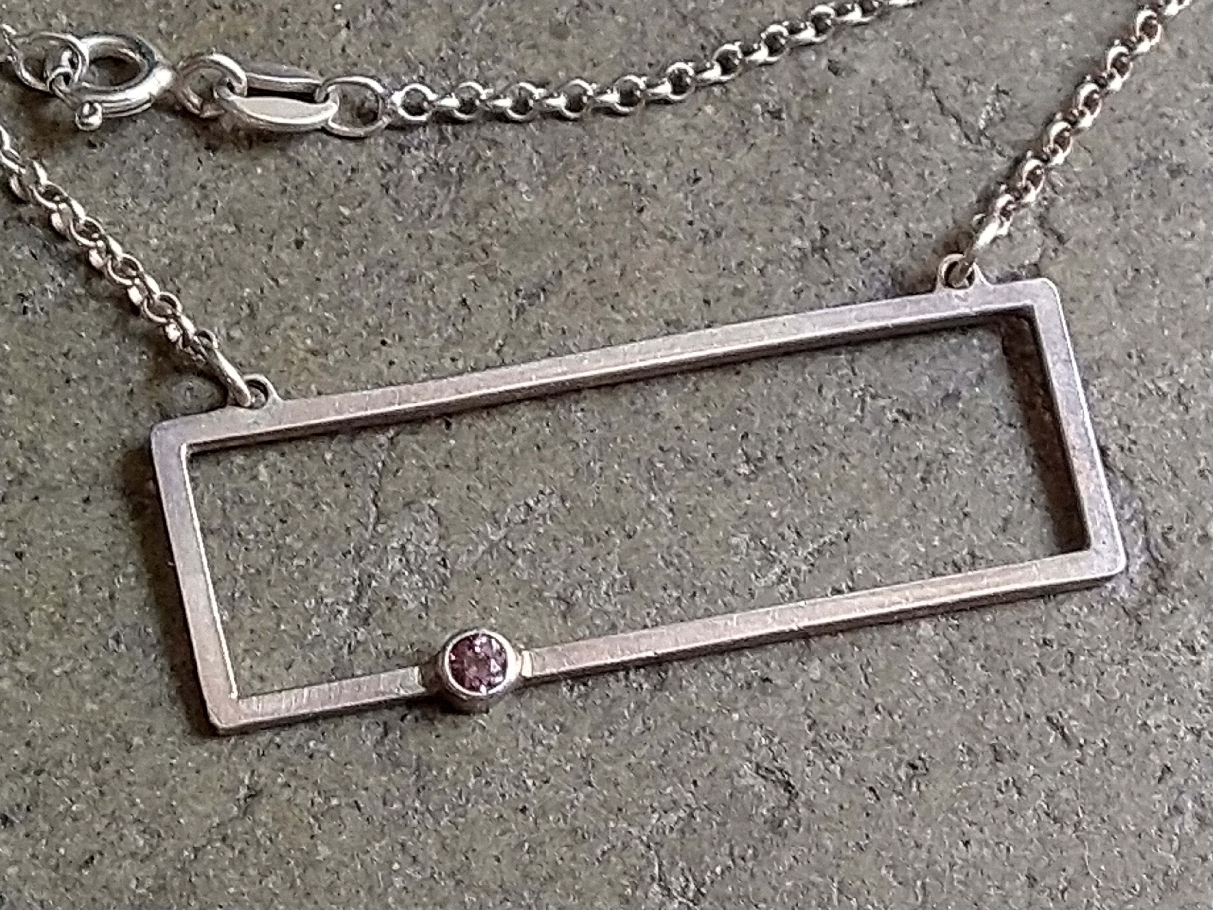 Jewelry × Sterling Silver Sterling Silver Necklace Clear CZ Rectangle Modern 22" Size ONE SIZE - 2 Thumbnail