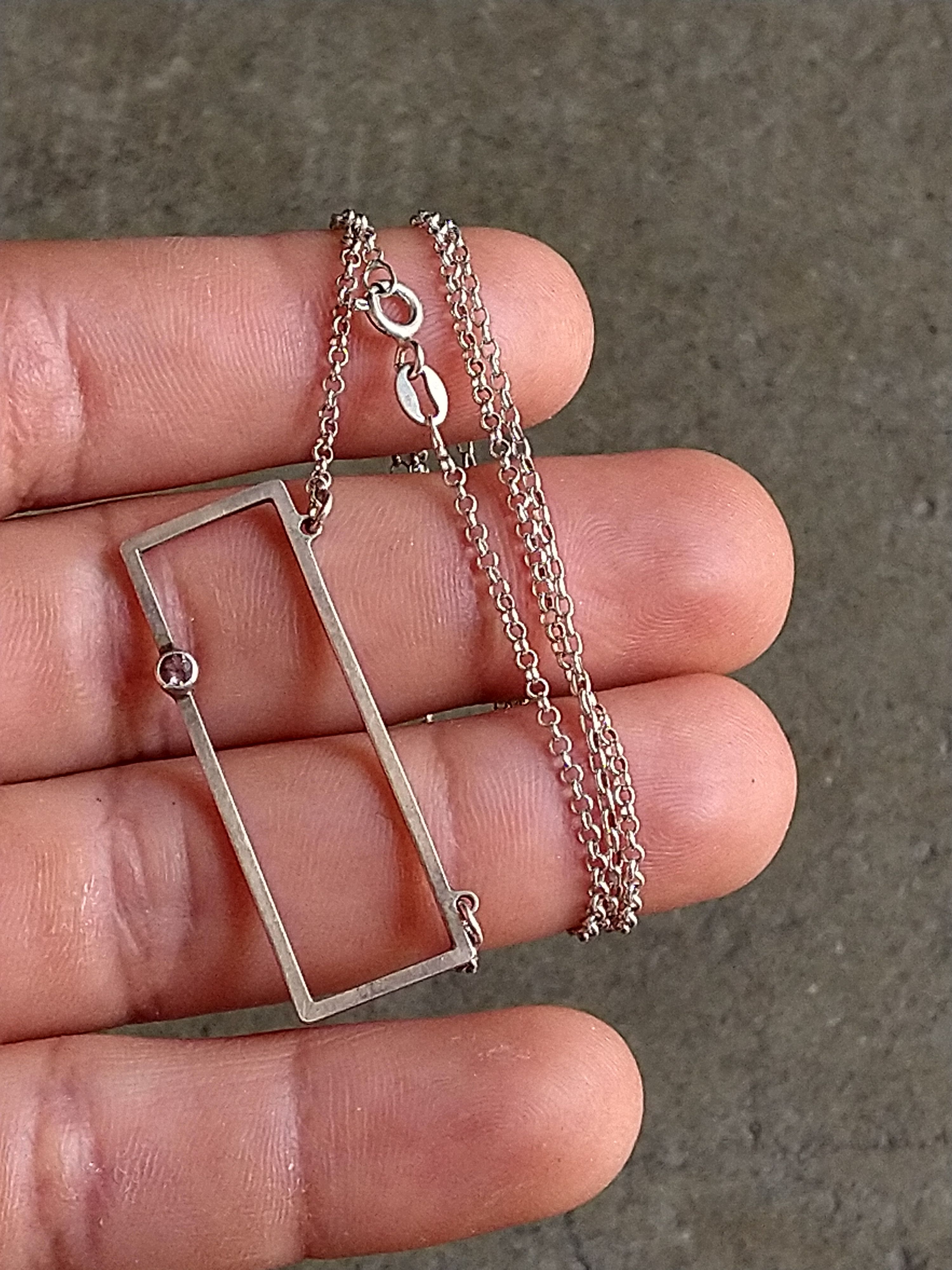 Jewelry × Sterling Silver Sterling Silver Necklace Clear CZ Rectangle Modern 22" Size ONE SIZE - 9 Thumbnail