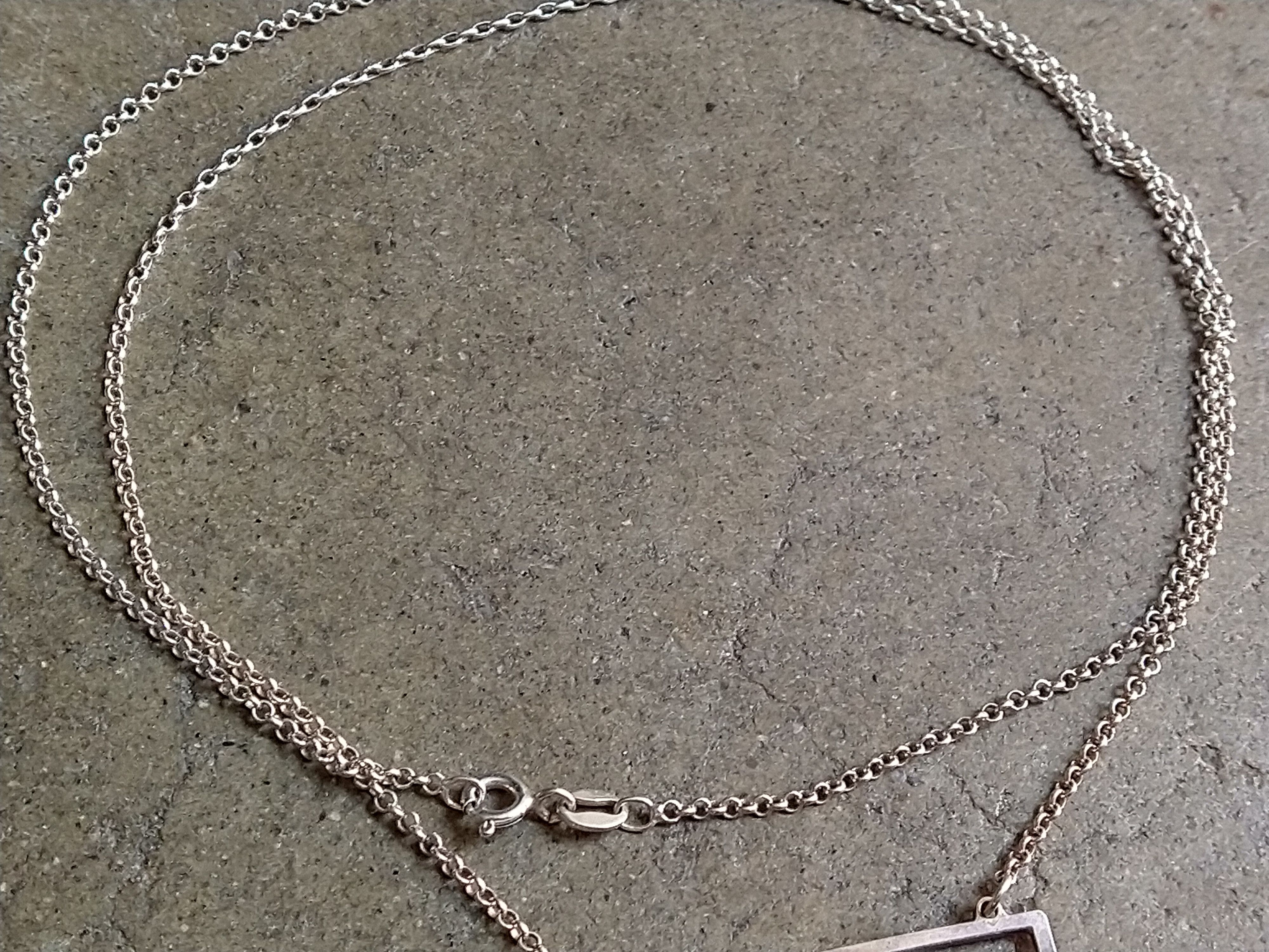 Jewelry × Sterling Silver Sterling Silver Necklace Clear CZ Rectangle Modern 22" Size ONE SIZE - 6 Thumbnail