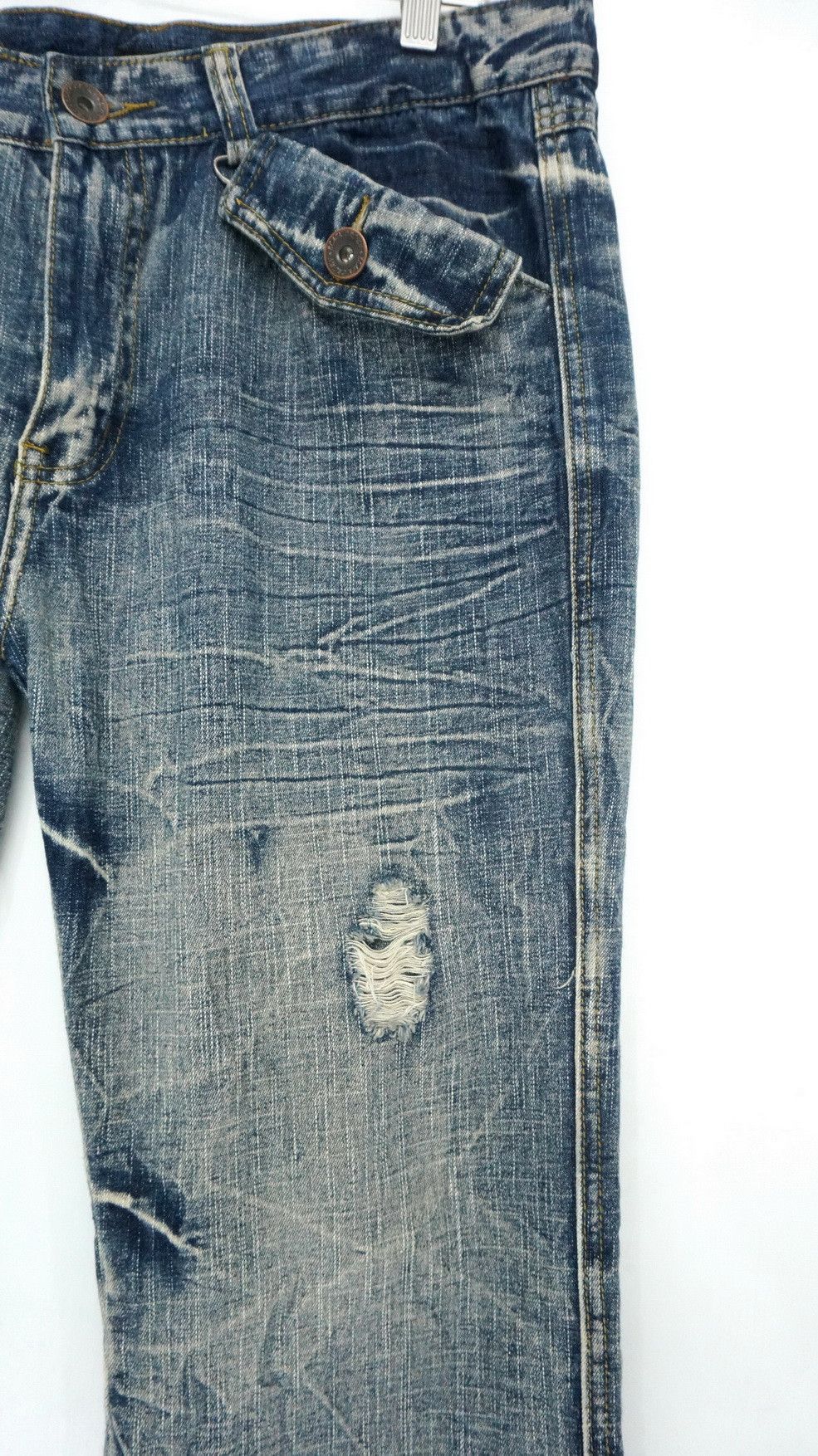 Japanese Brand 💥Flare Vtg💥 Japan BLACK CROWN Distressed Lowrise Jeans Size US 36 / EU 52 - 5 Thumbnail