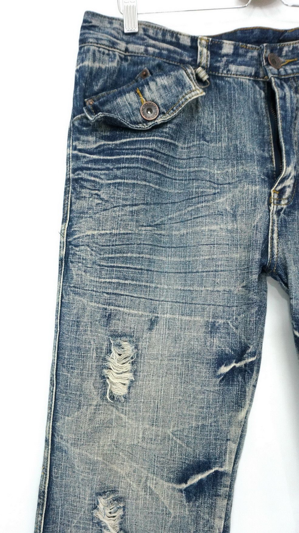 Japanese Brand 💥Flare Vtg💥 Japan BLACK CROWN Distressed Lowrise Jeans Size US 36 / EU 52 - 4 Thumbnail