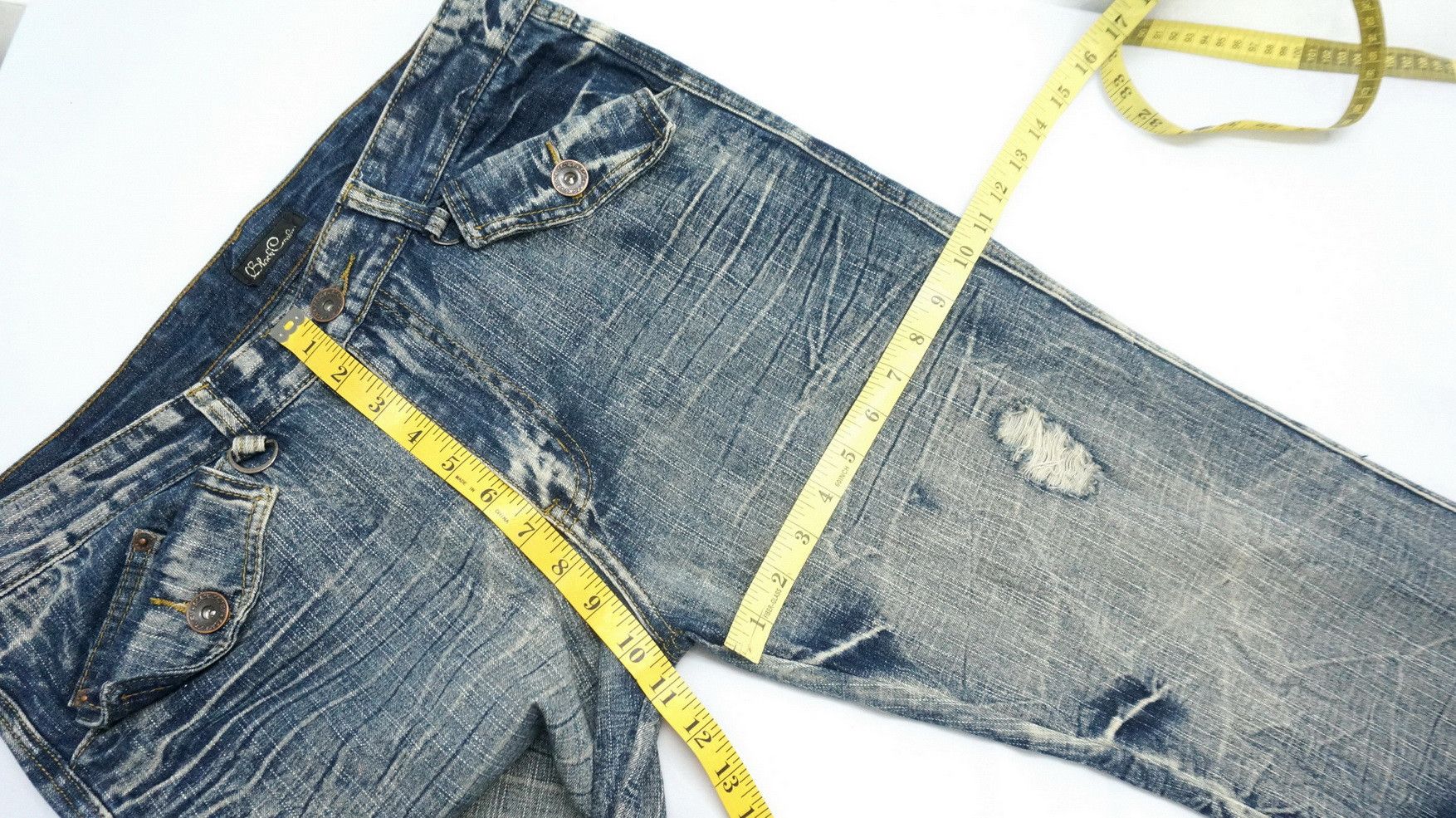 Japanese Brand 💥Flare Vtg💥 Japan BLACK CROWN Distressed Lowrise Jeans Size US 36 / EU 52 - 15 Thumbnail