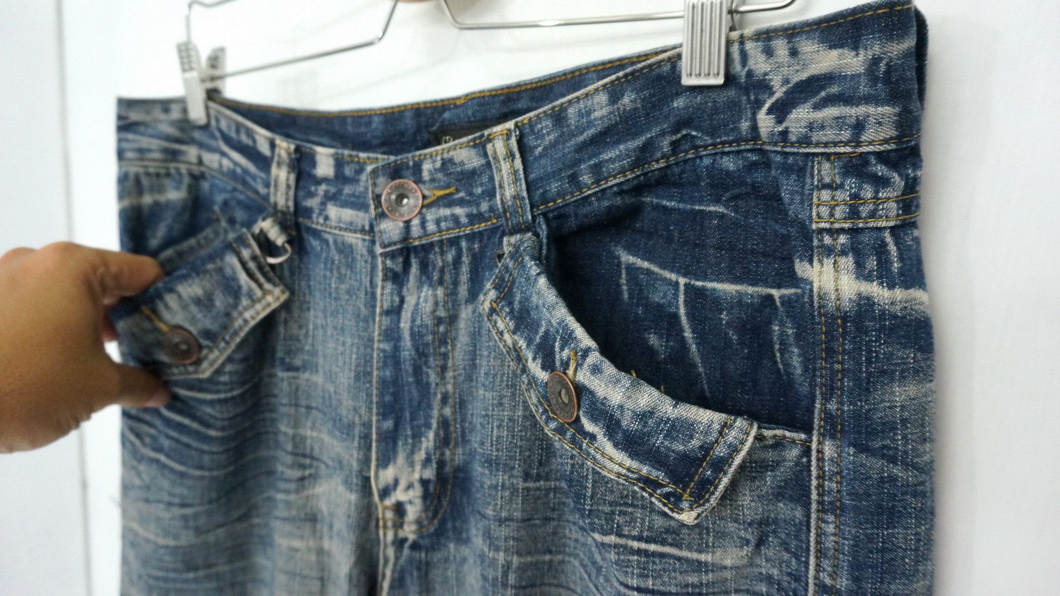 Japanese Brand 💥Flare Vtg💥 Japan BLACK CROWN Distressed Lowrise Jeans Size US 36 / EU 52 - 8 Thumbnail