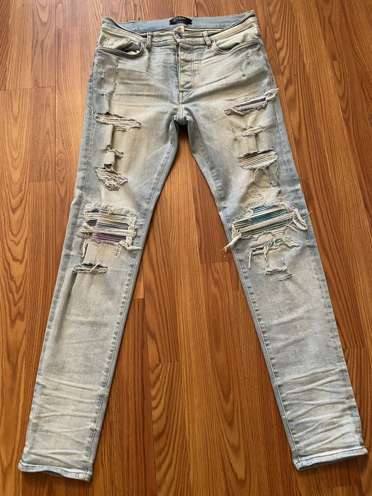 image of Amiri Rainbow Patch Denim in Blue, Men's (Size 36)