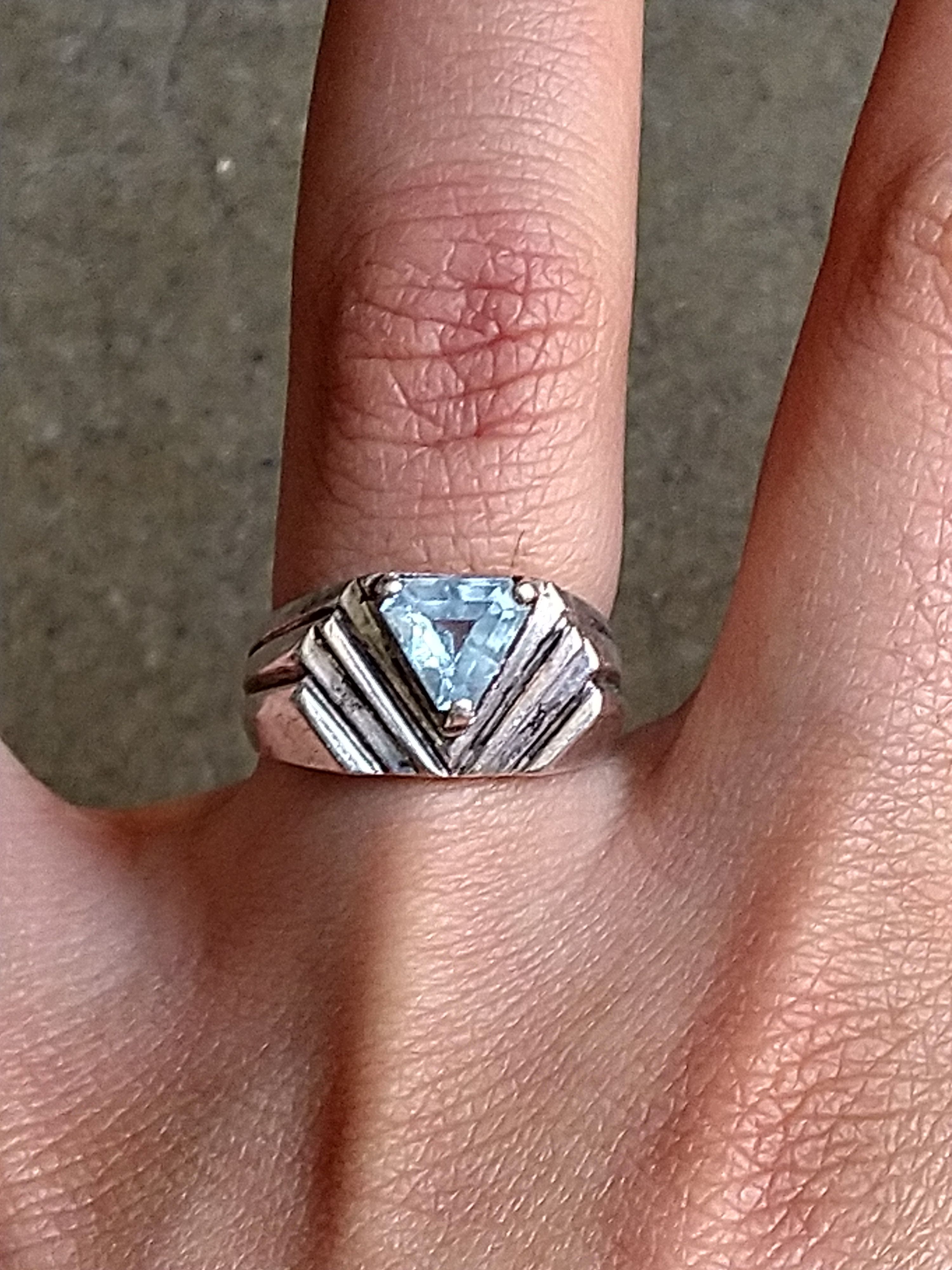 Jewelry × Sterling Silver Sterling Silver Ring Size 8.2t Blue Glass Triangle Art Deco Size ONE SIZE - 13 Thumbnail
