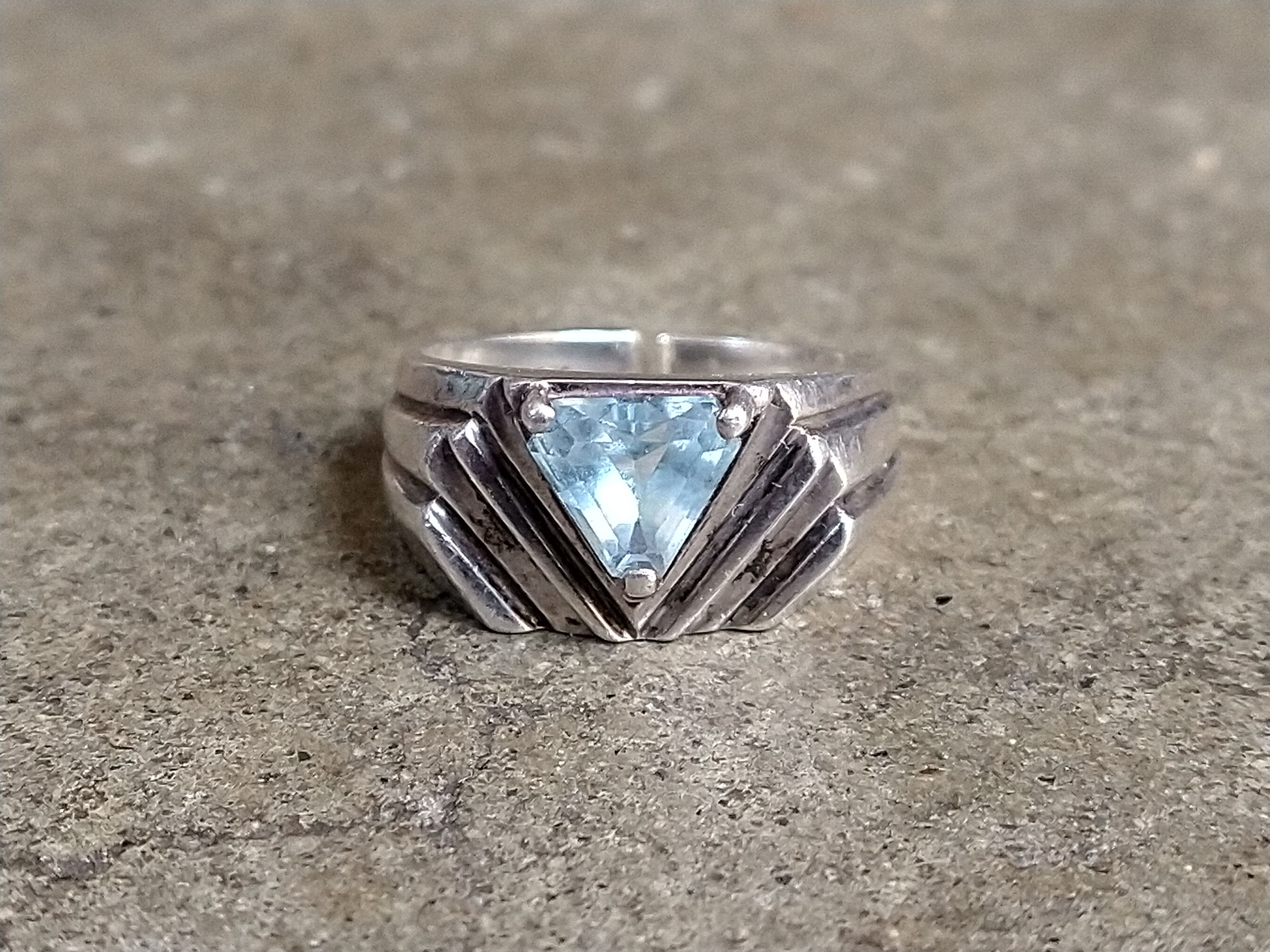 Jewelry × Sterling Silver Sterling Silver Ring Size 8.2t Blue Glass Triangle Art Deco Size ONE SIZE - 4 Thumbnail
