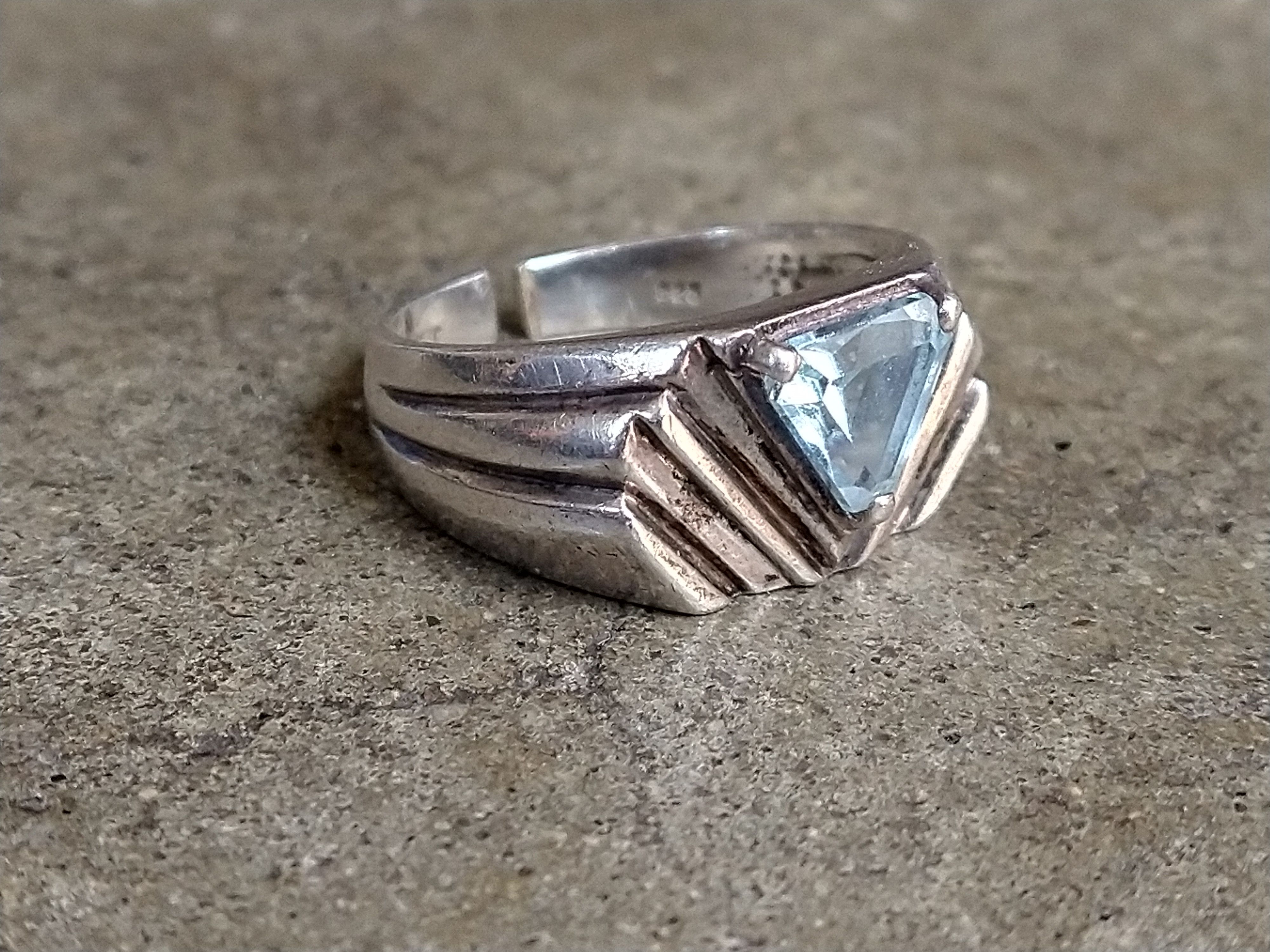 Jewelry × Sterling Silver Sterling Silver Ring Size 8.2t Blue Glass Triangle Art Deco Size ONE SIZE - 2 Thumbnail