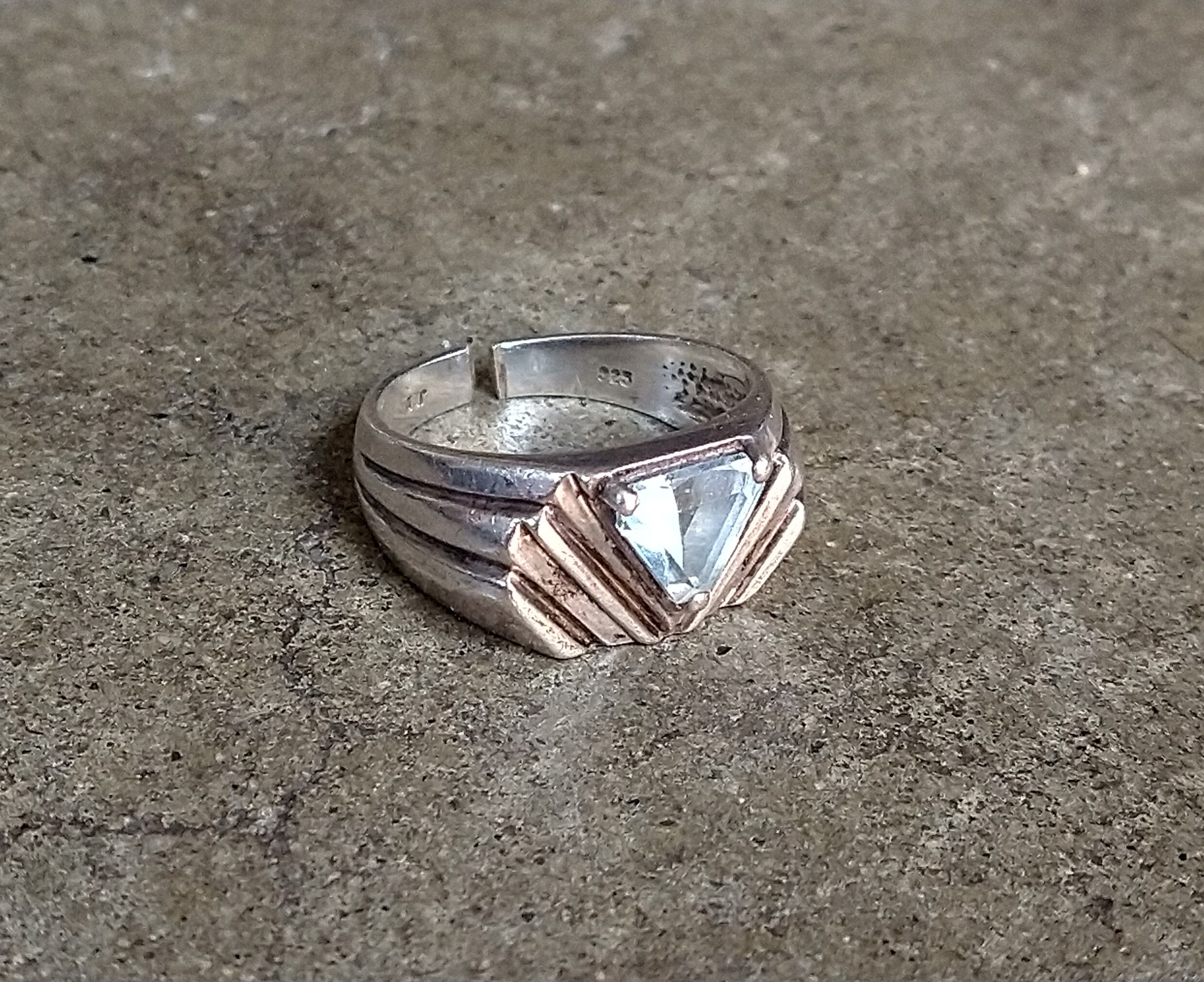 Jewelry × Sterling Silver Sterling Silver Ring Size 8.2t Blue Glass Triangle Art Deco Size ONE SIZE - 1 Thumbnail