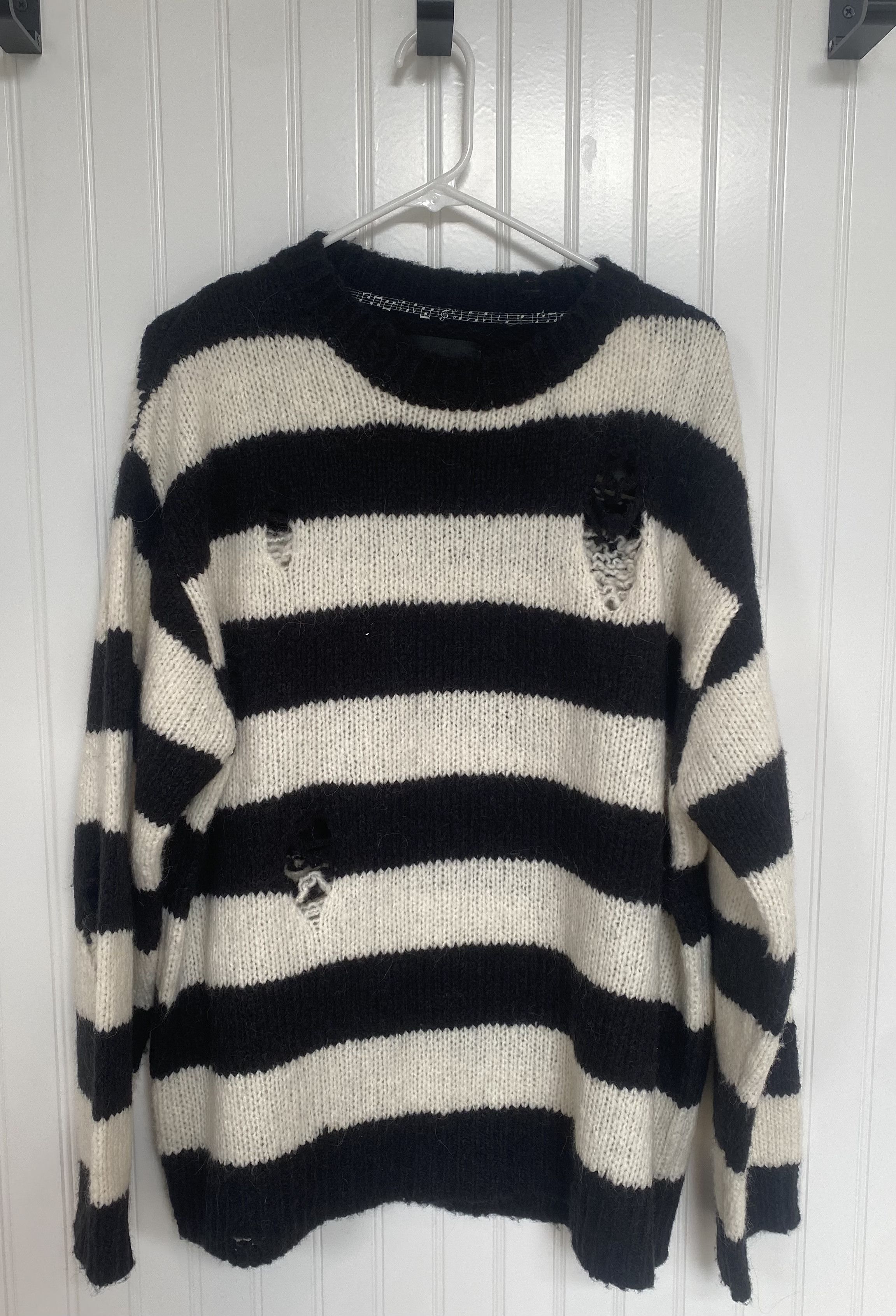 image of Number N Ine Number (N)Ine - Distressed Knit Sweater in Vintage White/Black, Men's (Size Large)