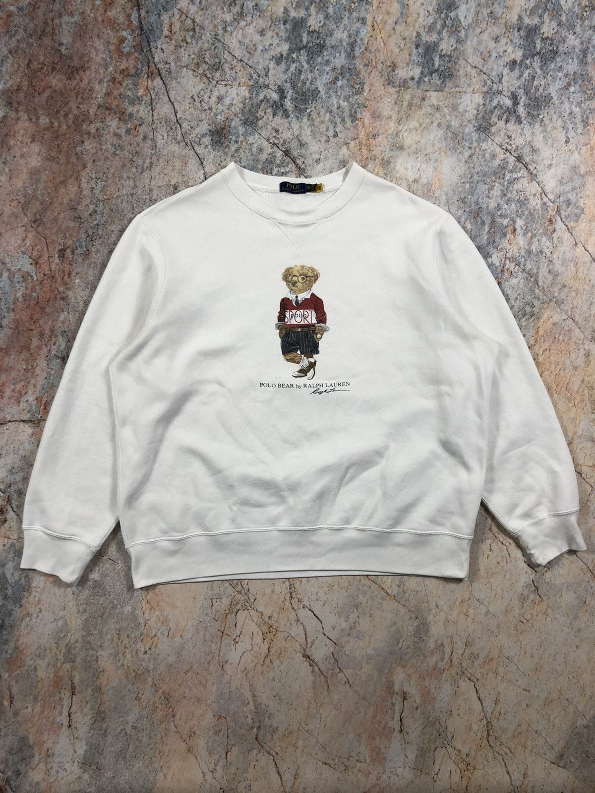 image of Polo Ralph Laurent Polo Bear Sweatshirt in White, Men's (Size 2XL)