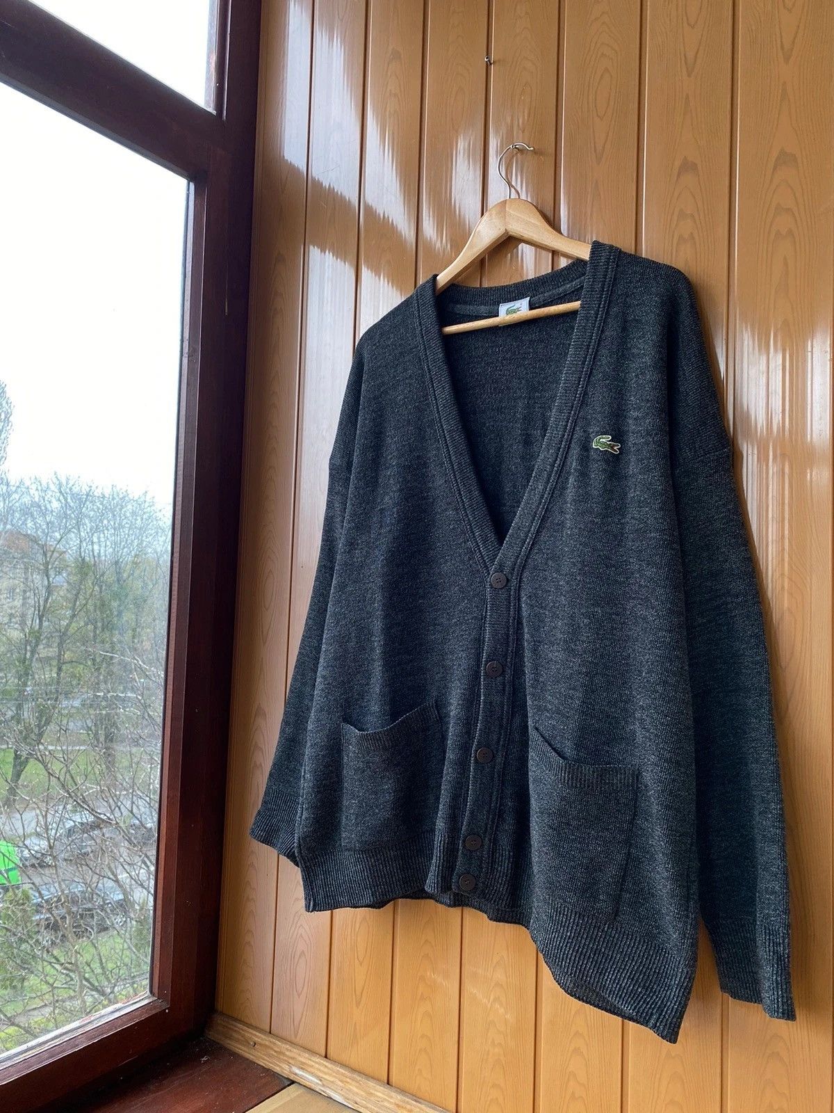 Vintage Lacoste Chemise Grey Pocket Cardigan Sweater