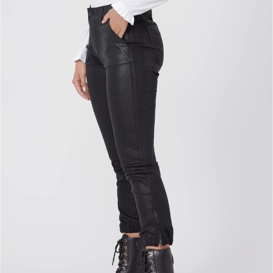 PAIGE Mayslie Jogger Pants in Black Fog Luxe Coated
