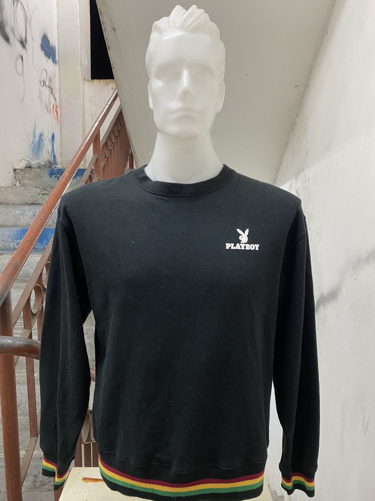 Designer × Playboy × Vintage 90s VTG PLAYBOY BIG LOGO SPELL OUT SWEATSHIRT RASTA Size US M / EU 48-50 / 2 - 2 Thumbnail
