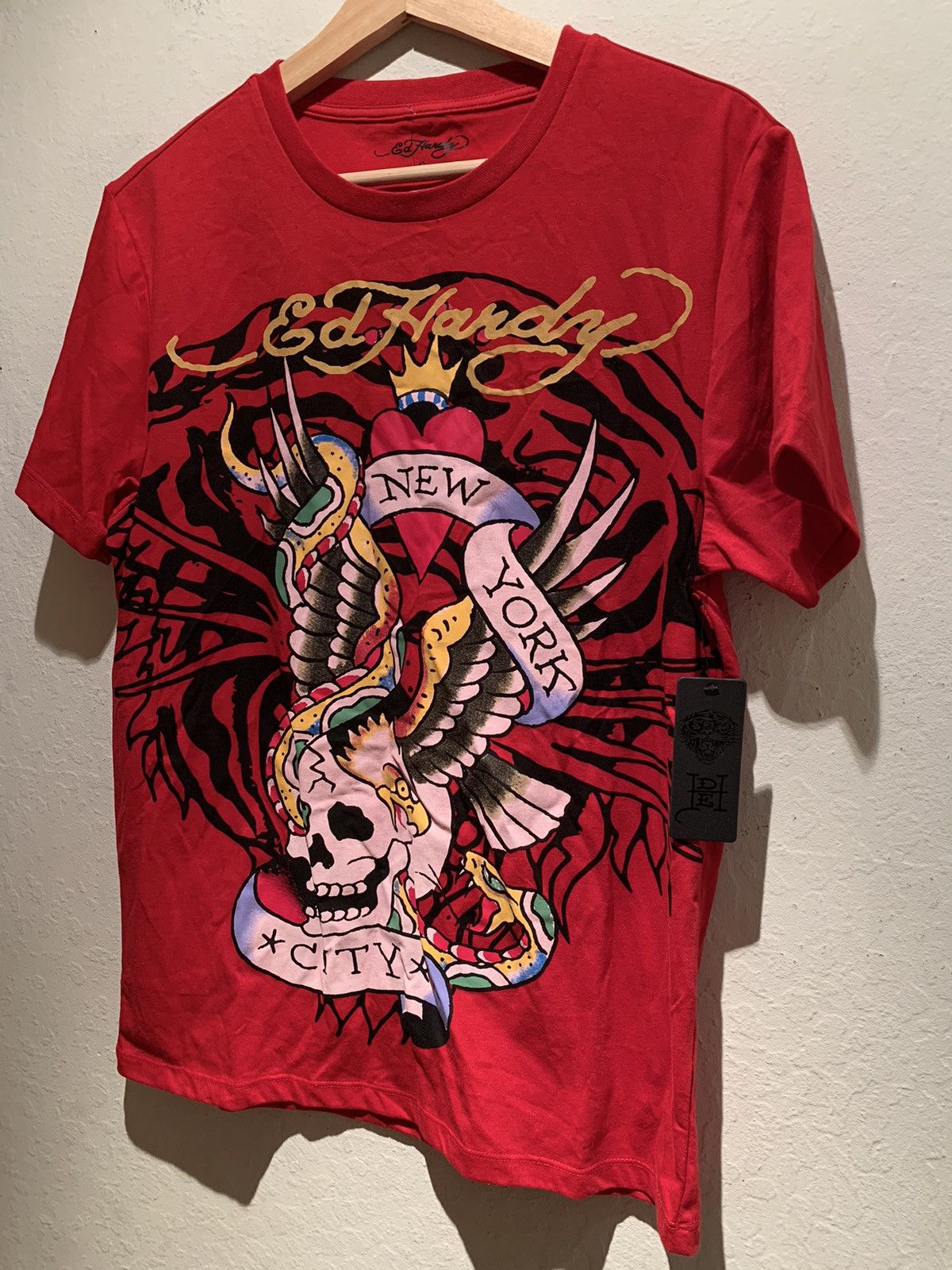 Designer *RARE* New Ed Hardy New York City Skull Tiger Tattoo T-Shirt Size S / US 4 / IT 40 - 1 Thumbnail
