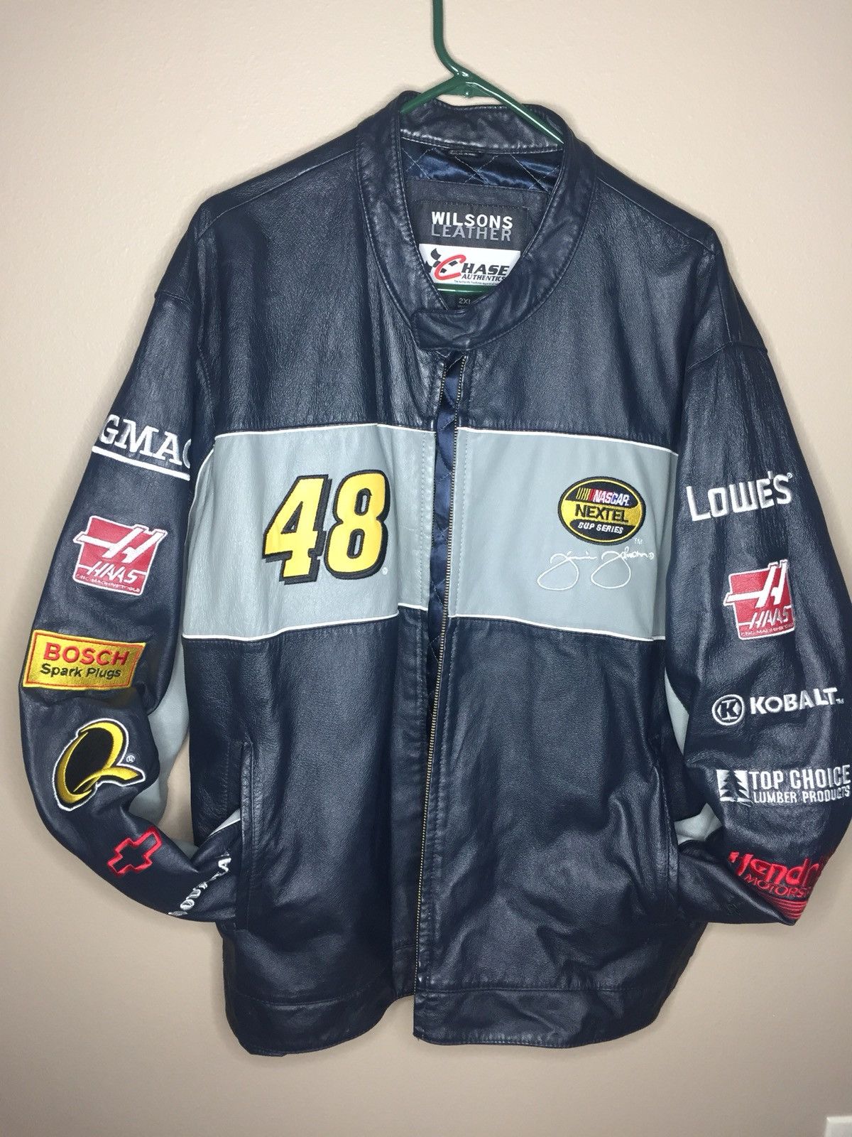 JIMMY JOHNSON NASCAR LOWE’S Leather JACKET Reversible CHASE AUTHENTICS Large