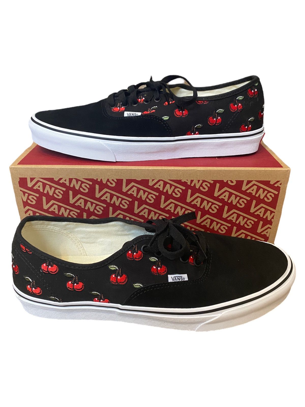 New Vans Cherry Embroidered Black/White Low Top Skate Shoes
