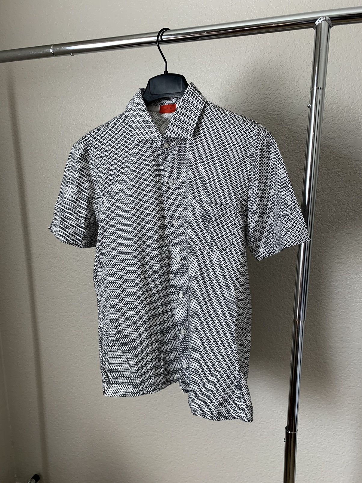 image of Isaia $800 Camicia Leopard Print Button Up Shirt in Black, Men's (Size Small)