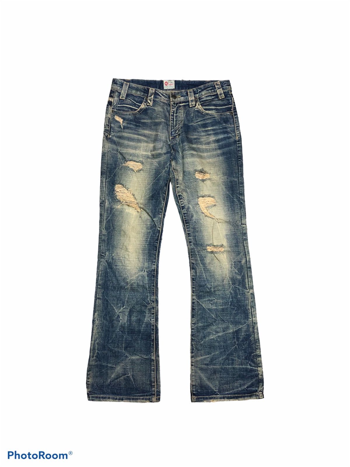 image of Archival Clothing x Distressed Denim Flare Bootcut Ozz First Distressed Rusty Denim in Blue (Size 3