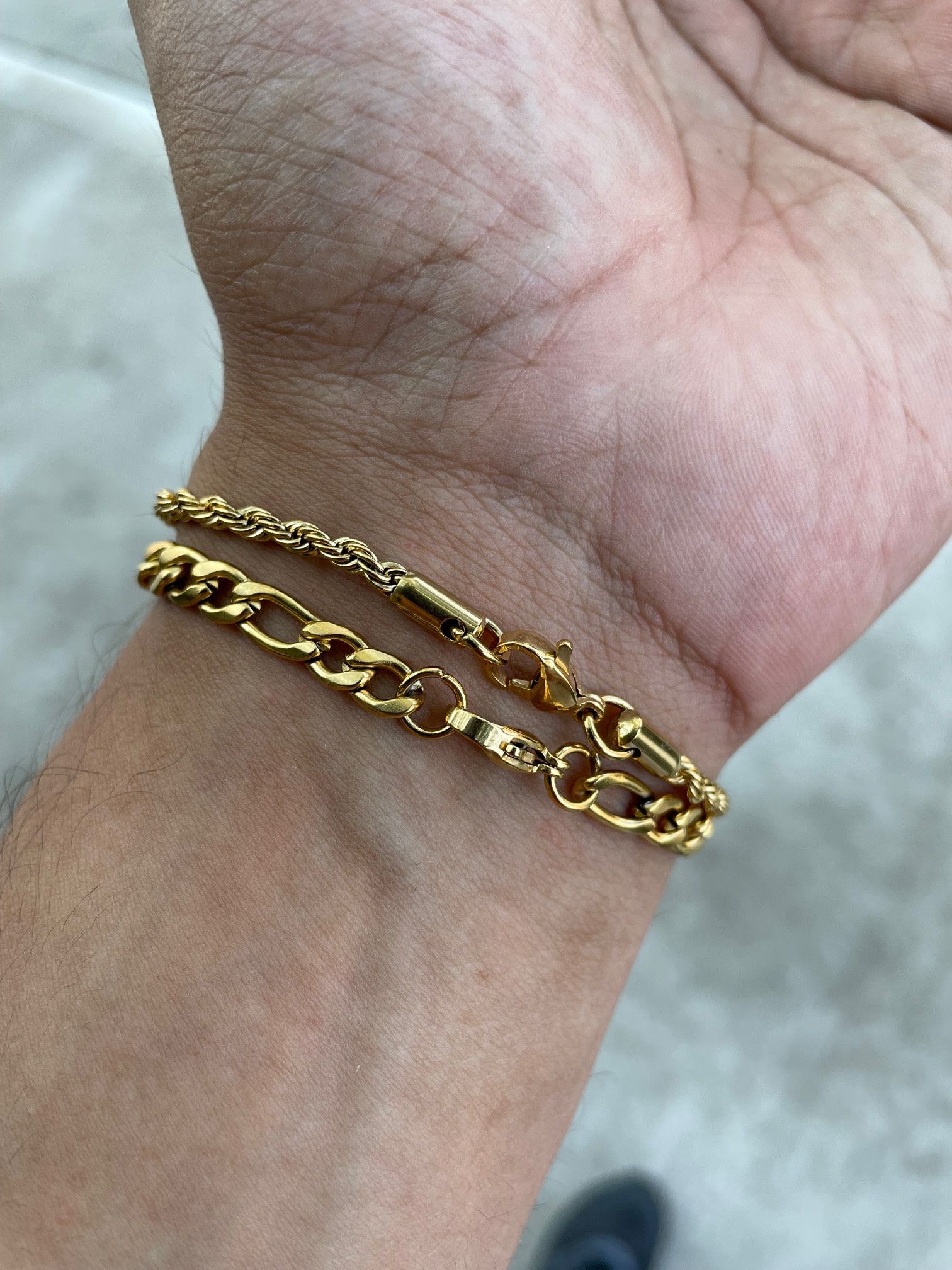 Jewelry Gold 5mm Figaro Link & 3mm Rope Bracelet Set Size ONE SIZE - 3 Thumbnail