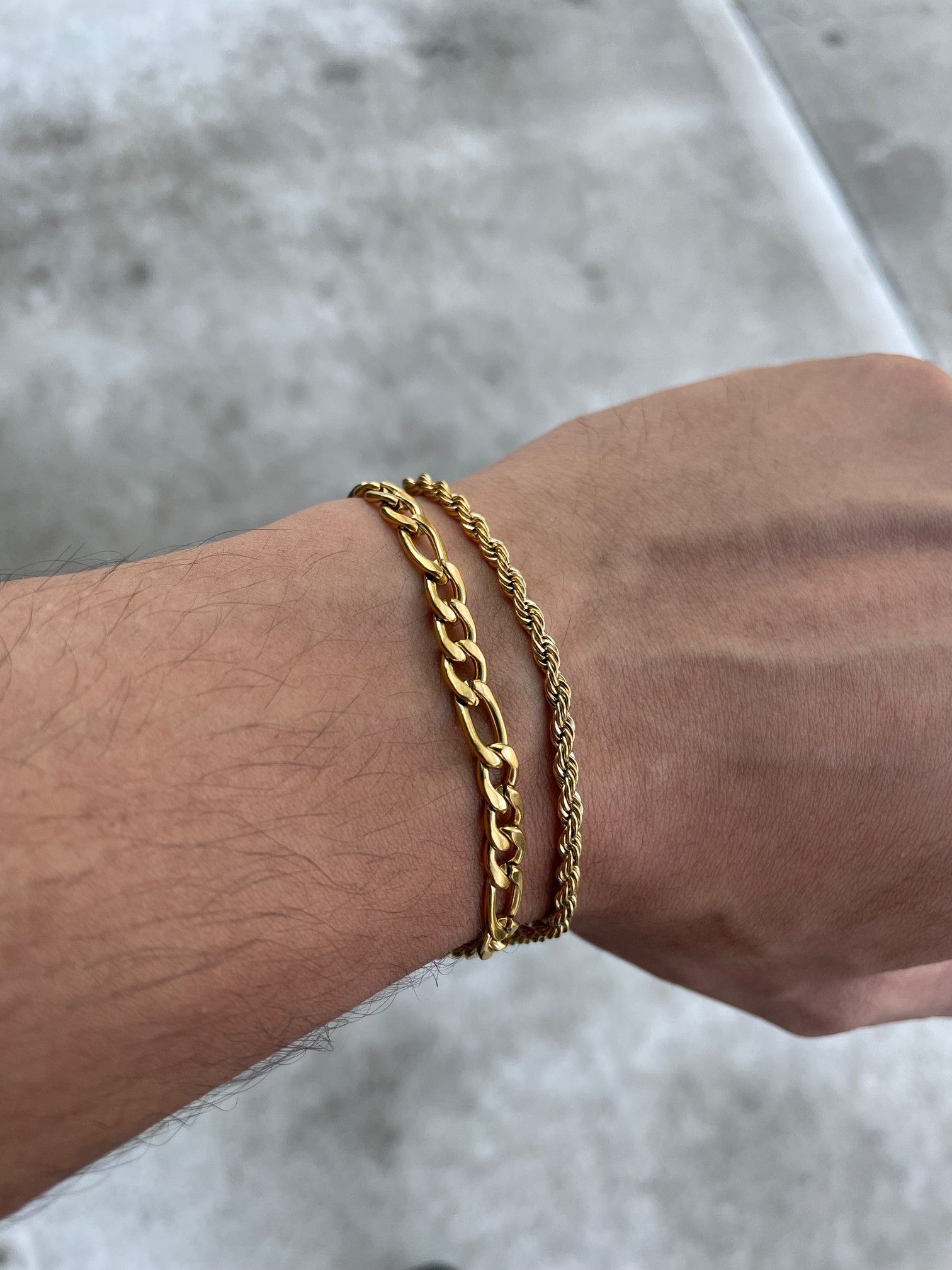 Jewelry Gold 5mm Figaro Link & 3mm Rope Bracelet Set Size ONE SIZE - 2 Thumbnail