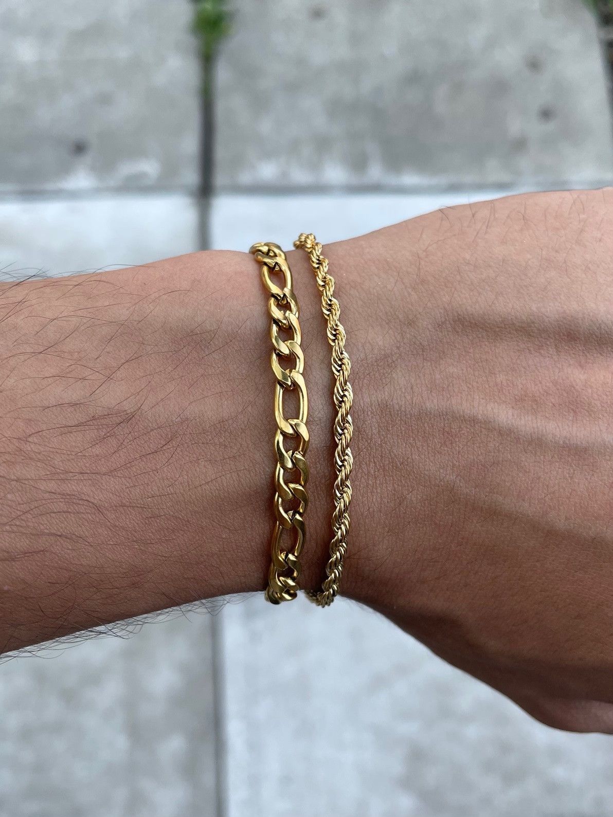 Jewelry Gold 5mm Figaro Link & 3mm Rope Bracelet Set Size ONE SIZE - 1 Thumbnail